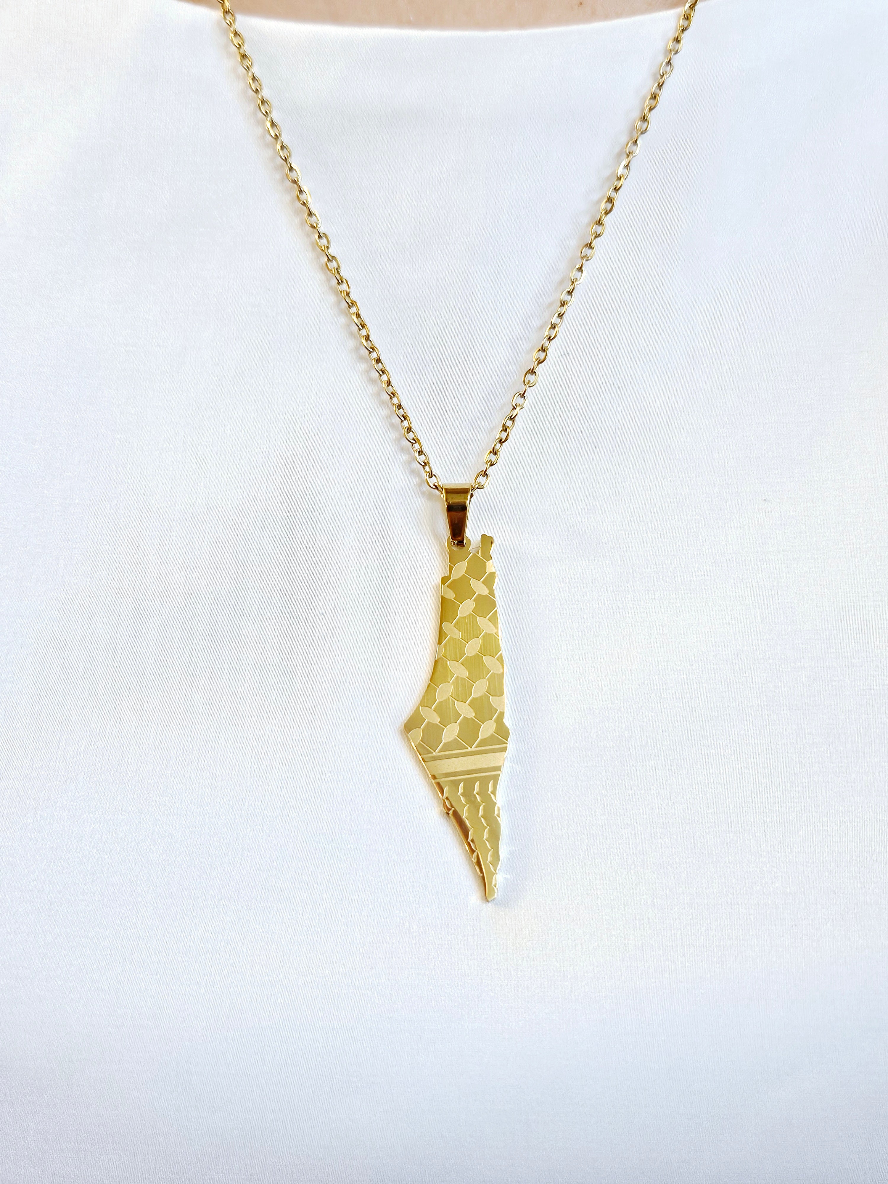 Palestine Map Keffiyeh Pattern Necklace
