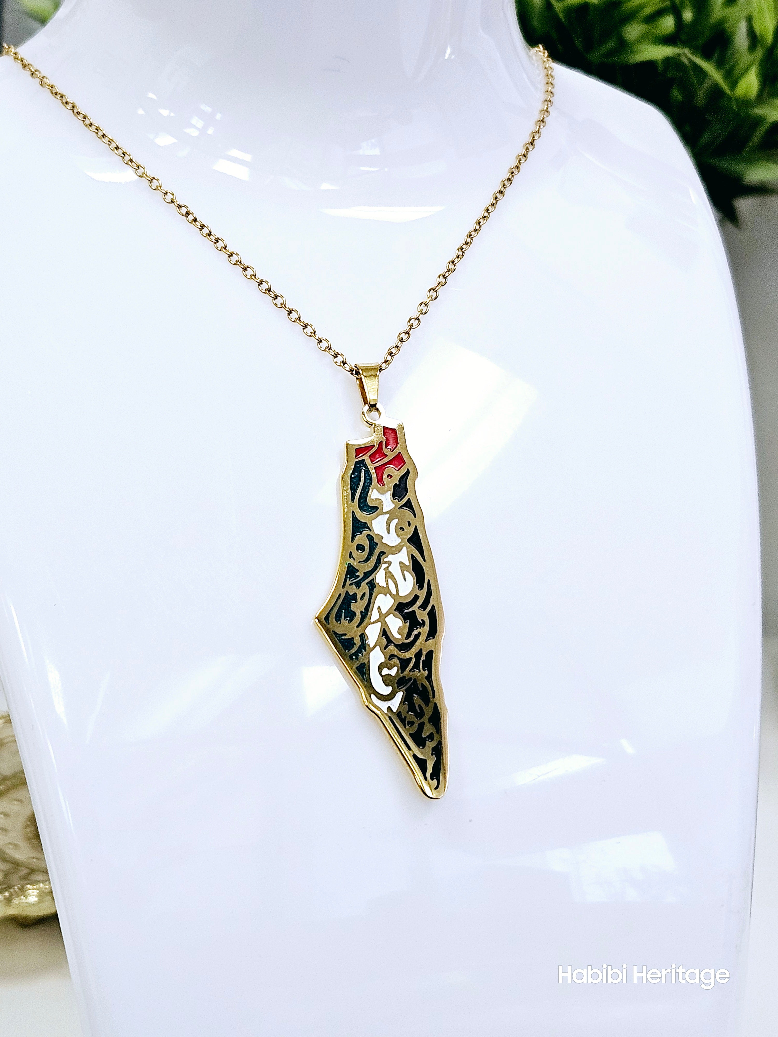 Palestine Map Shape Necklace - We have on this Land... - Habibi Heritage