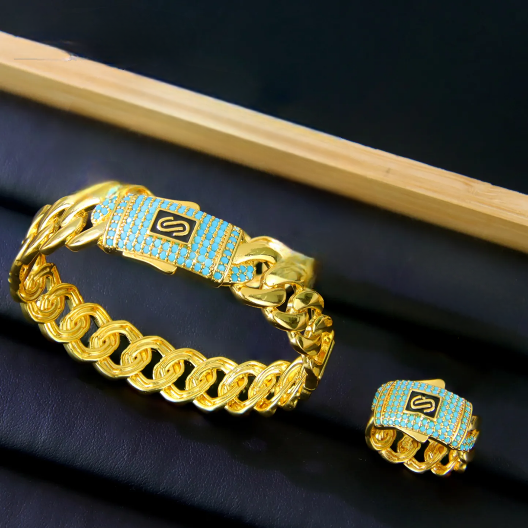 Luxury Dubai Style - Italian Design Blue Zircon Bangle & Ring Set
