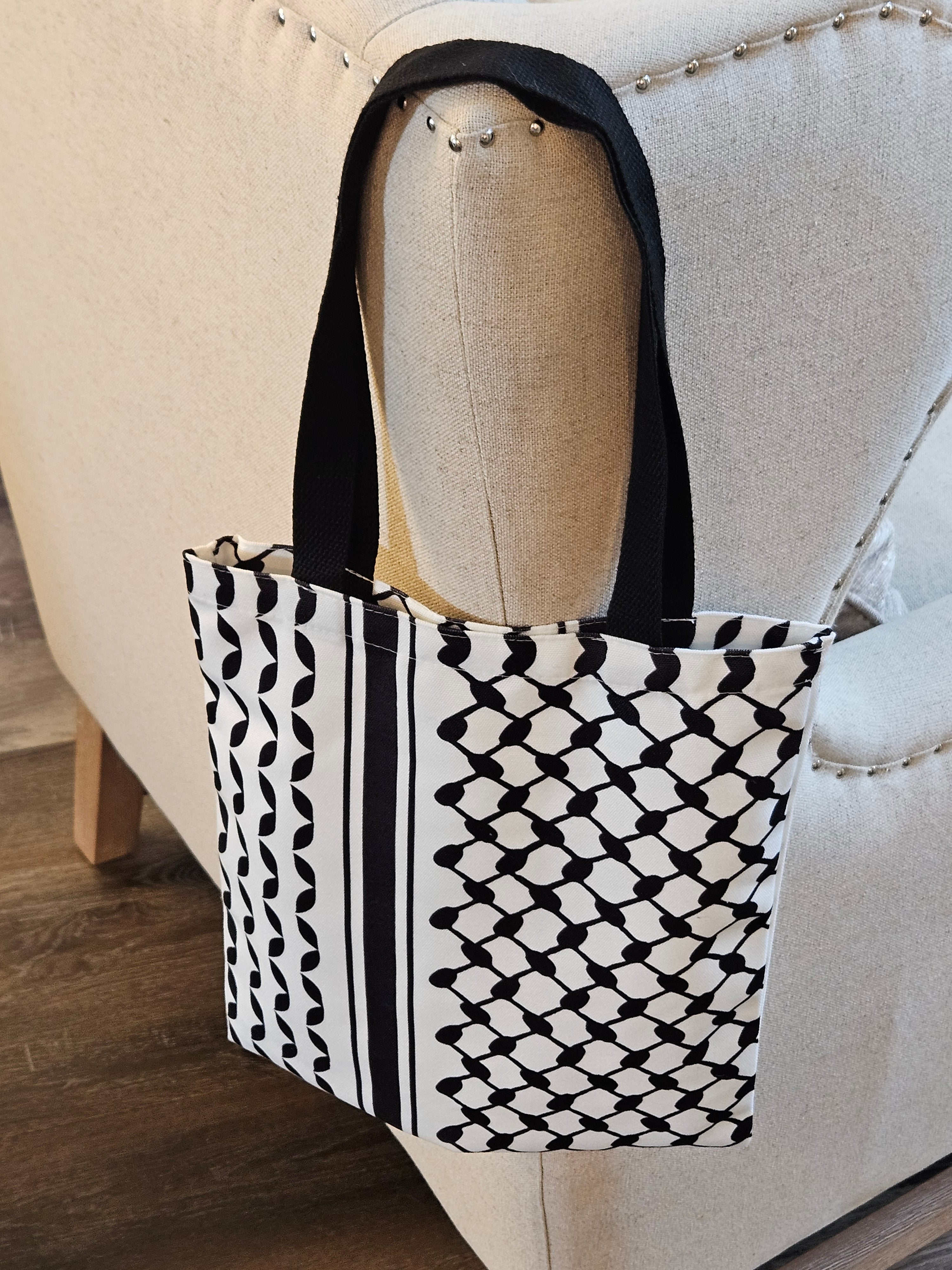 Keffiyeh Pattern Canvas Tote Bag – Double-Sided Design