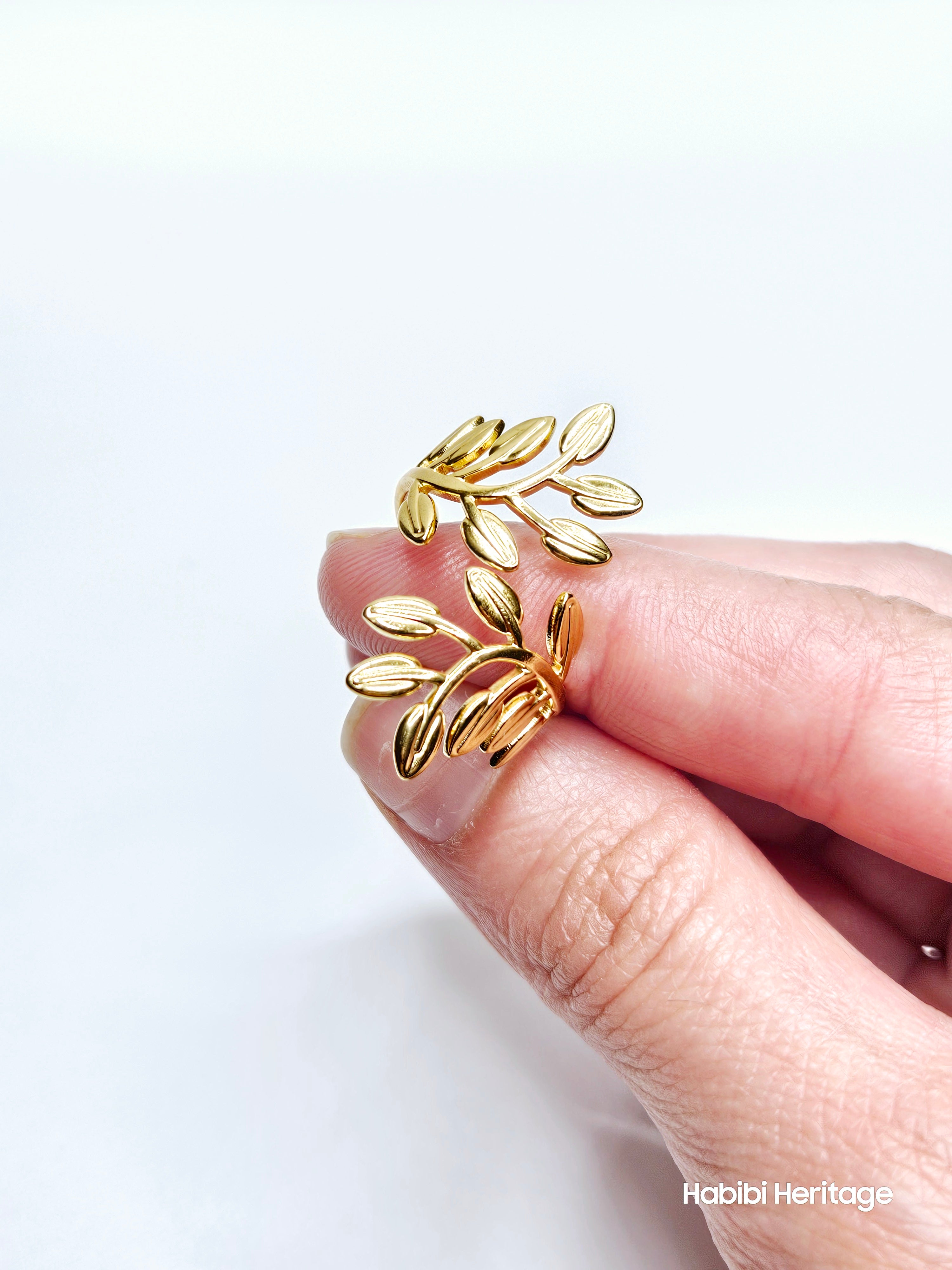 Olive Branch Leaf Ring Adjustable Size