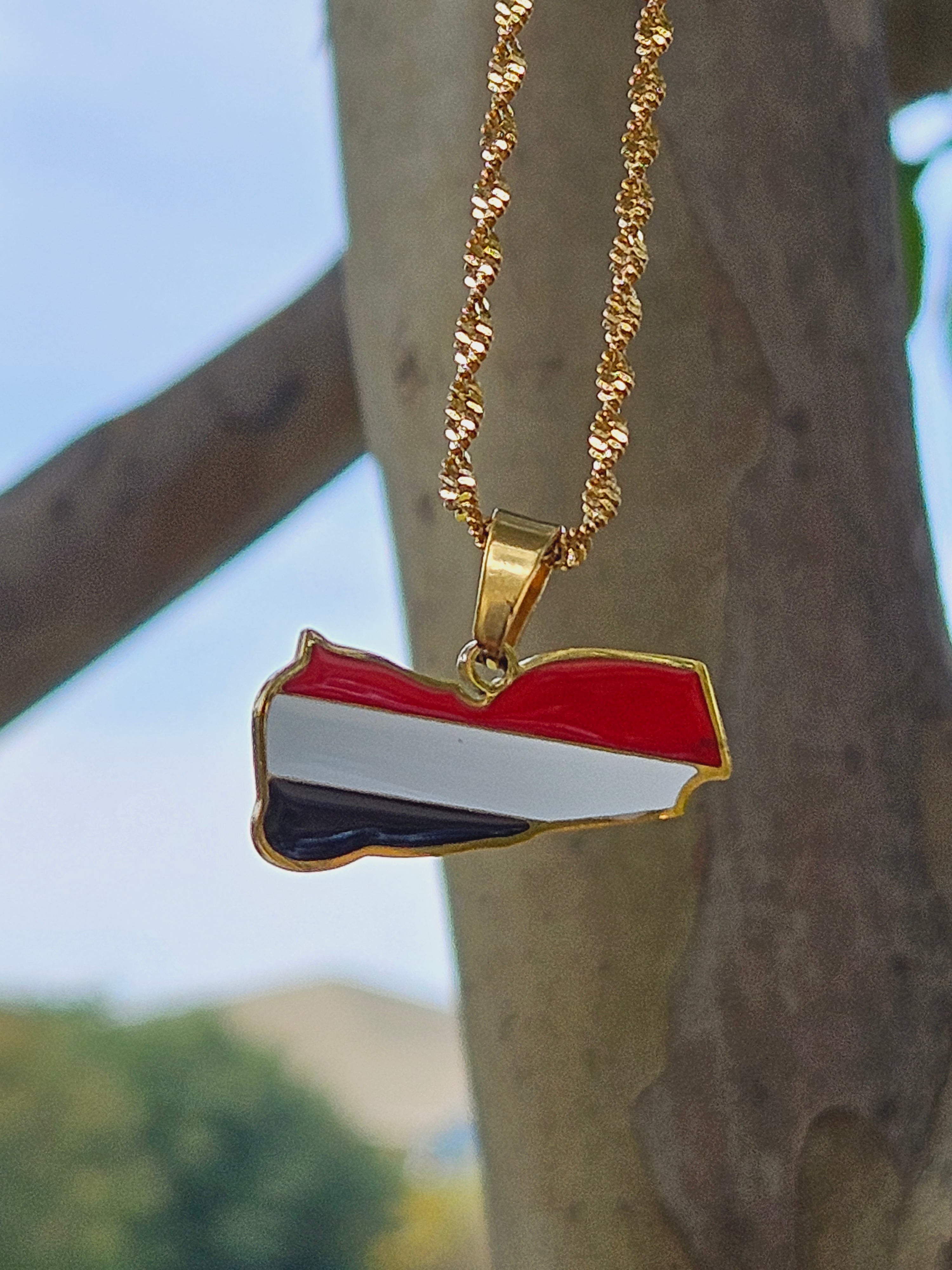Yemen Map Flag Shape Pendent Necklace - Habibi Heritage