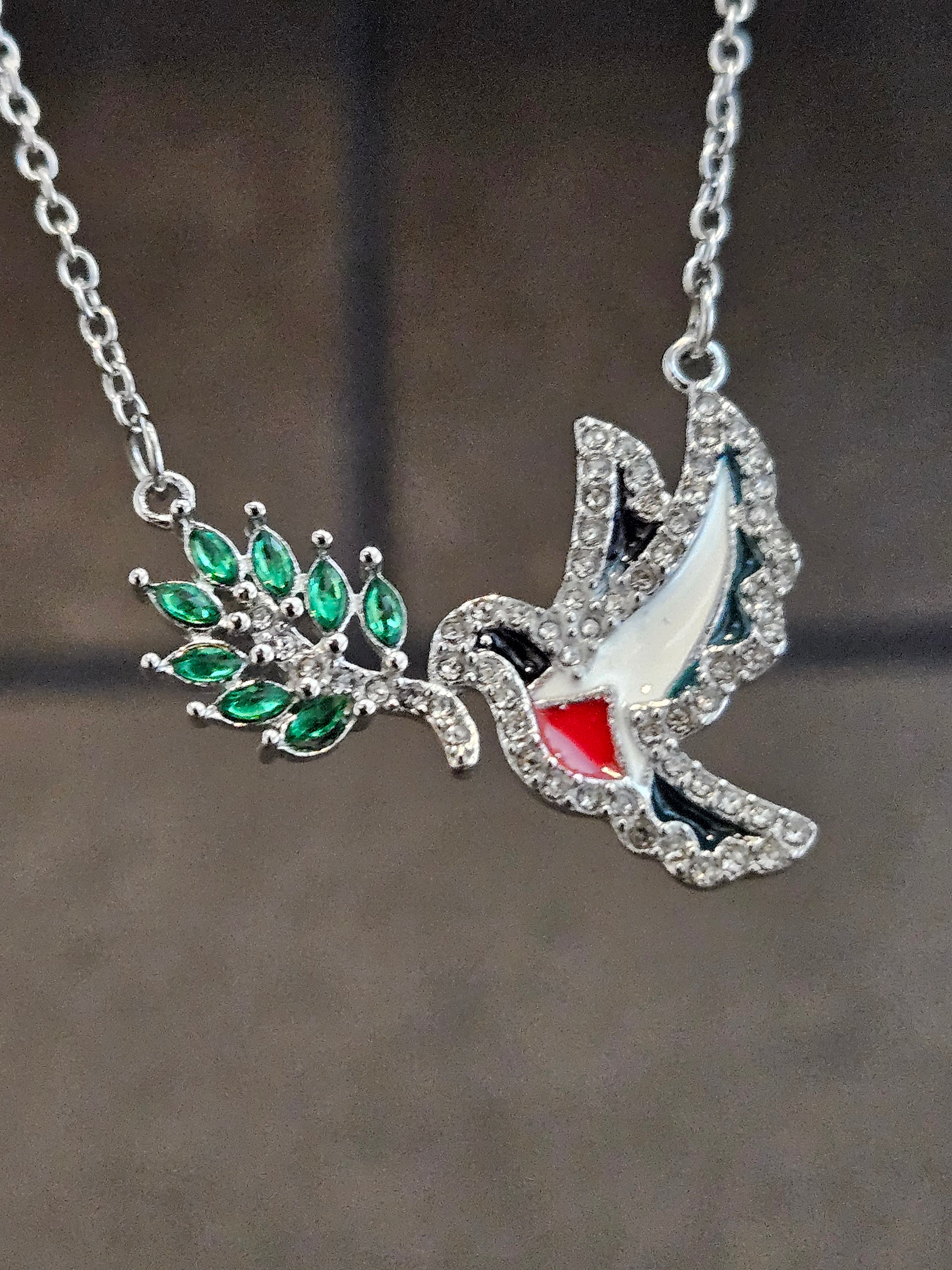 Bird Olive Branch Palestine Necklace with Color