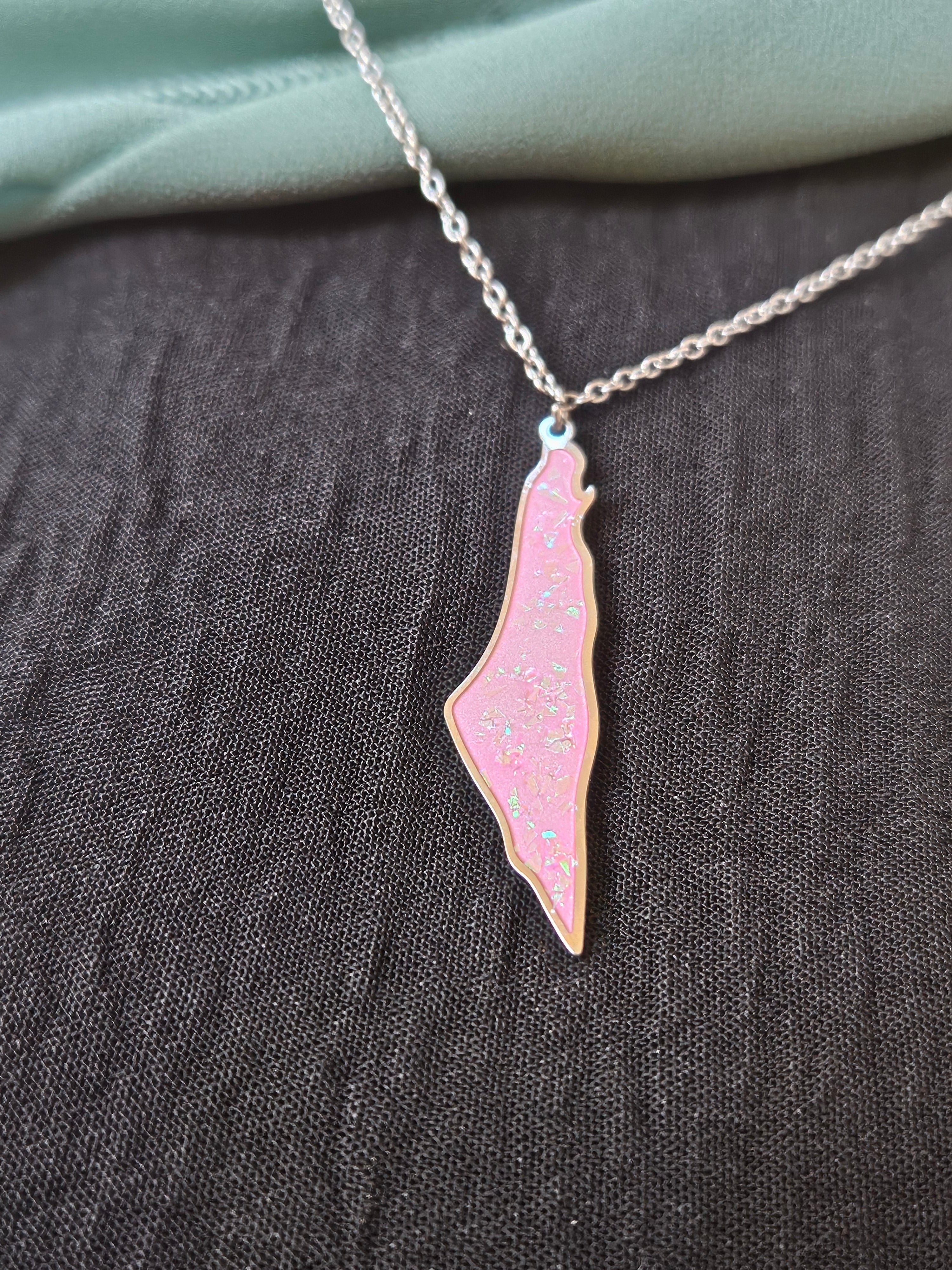 Pink Glitter Palestine Pendent Necklace