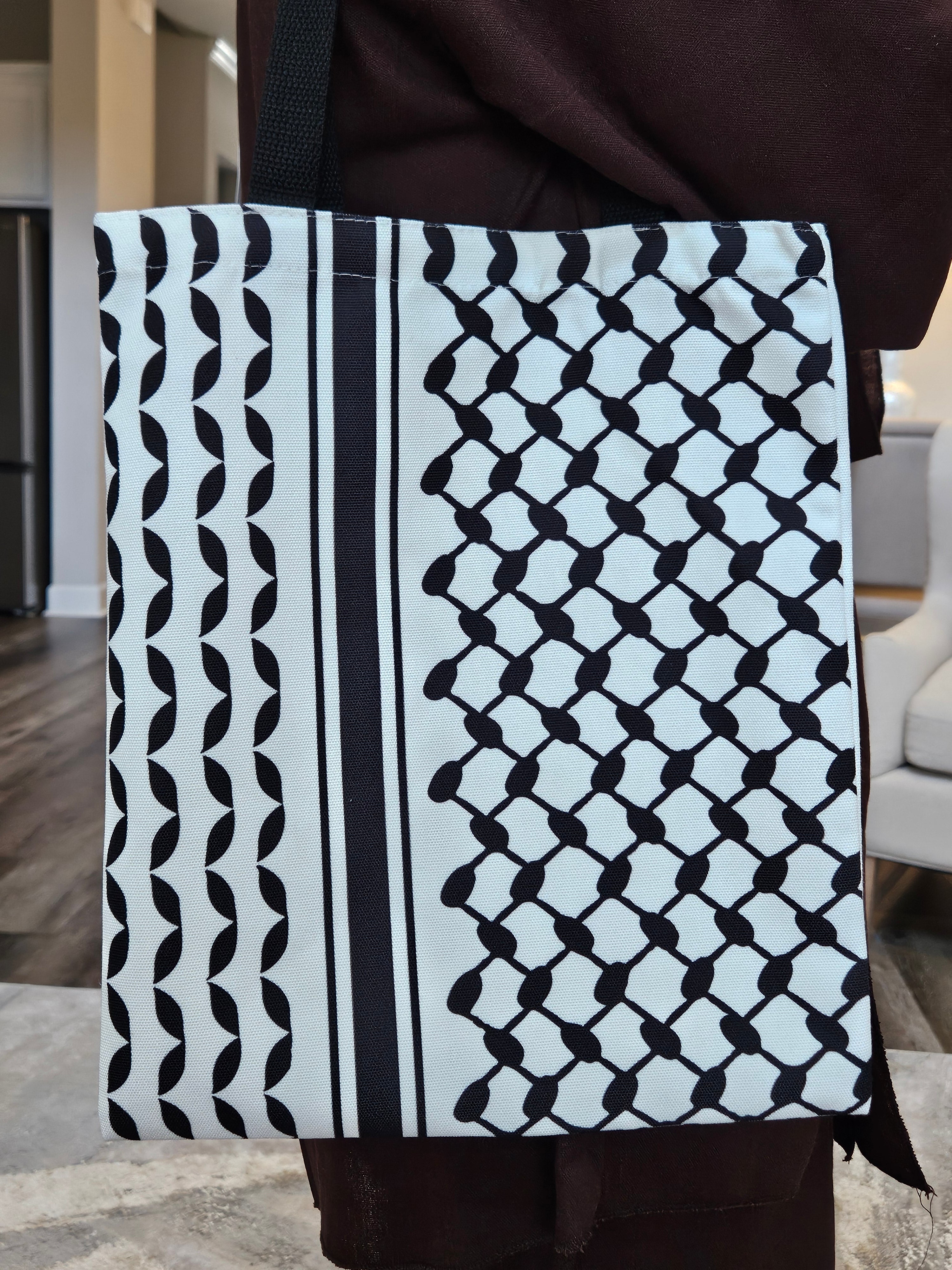Keffiyeh Pattern Canvas Tote Bag – Double-Sided Design