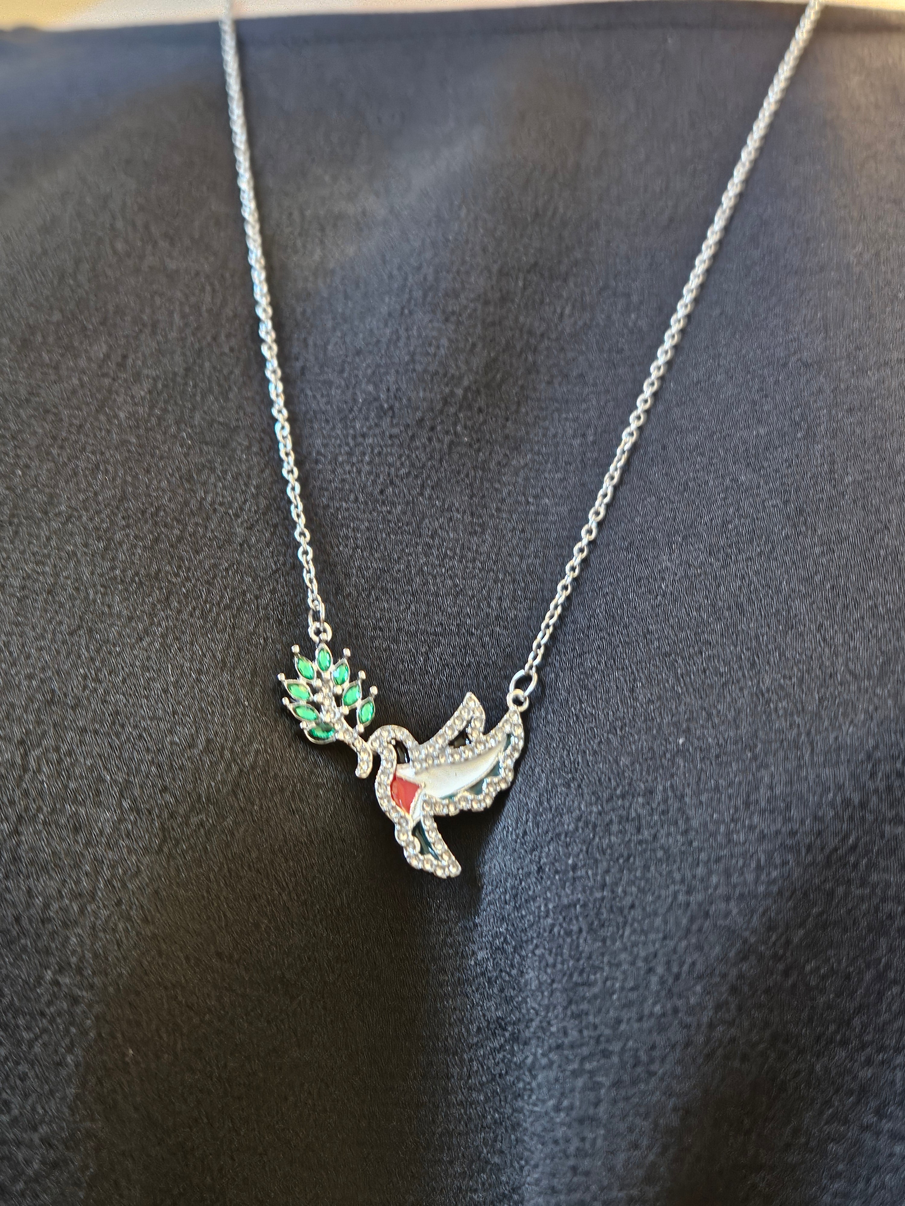 Bird Olive Branch Palestine Necklace with Color