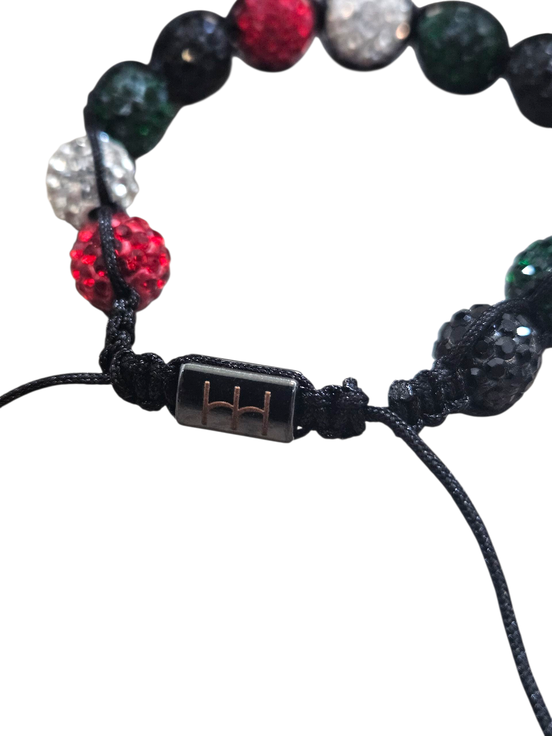 Palestine Colors Clay Balls with Rhinestones Bracelet - Adjustable Black Green White Red Rhinestone