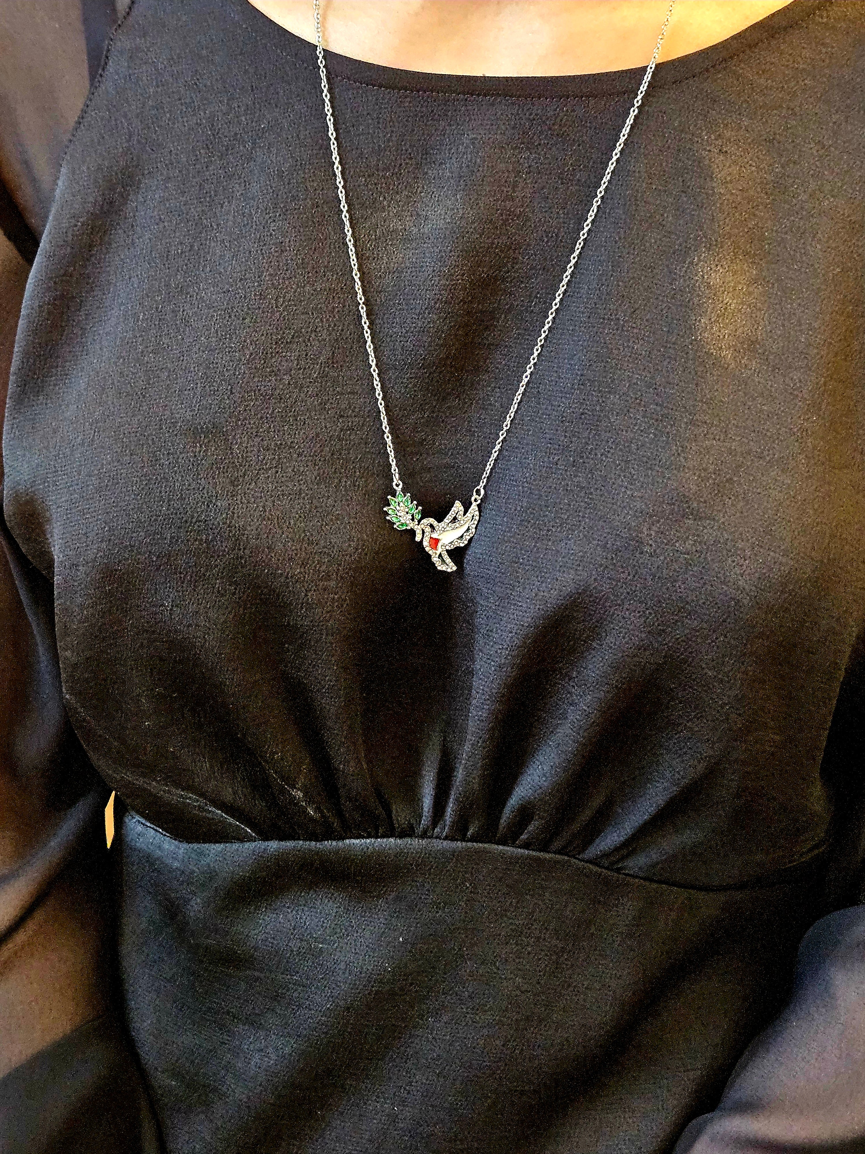 Bird Olive Branch Palestine Necklace with Color