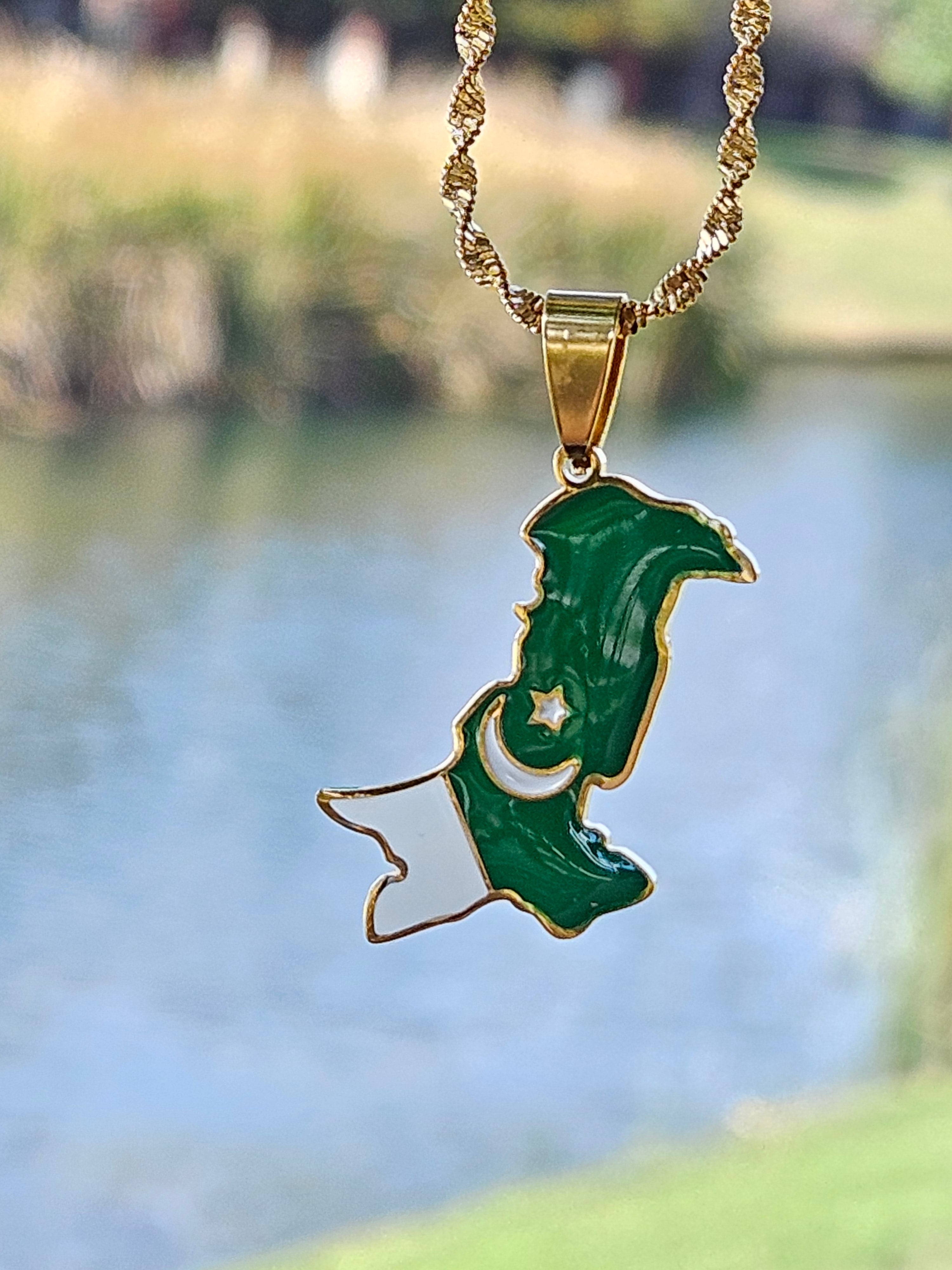 Pakistan Flag Map Shape Pendent Necklace - Habibi Heritage