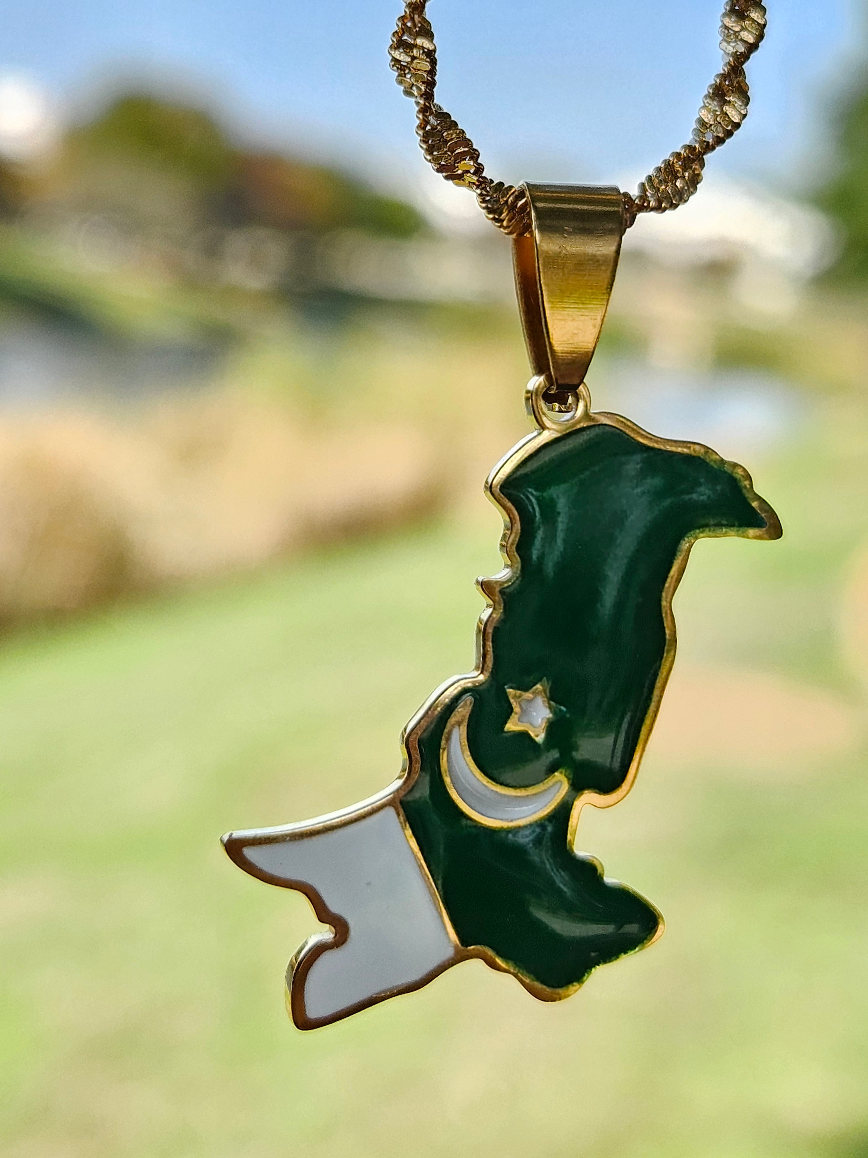 Pakistan Flag Map Shape Pendent Necklace - Habibi Heritage