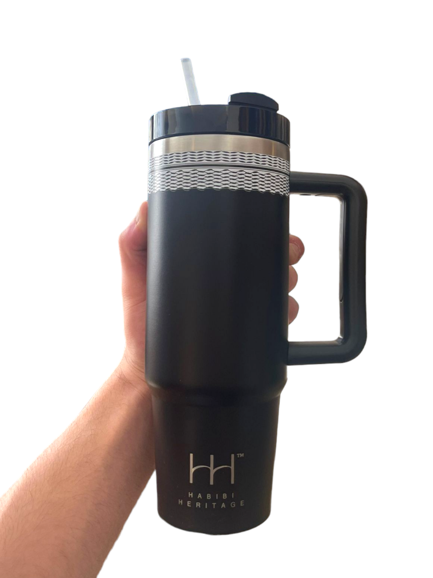 30oz Tumbler Cup Double Wall Stainless Steel Vacuum Insulted Mug with Handle - Keffiyeh Design - Habibi Heritage