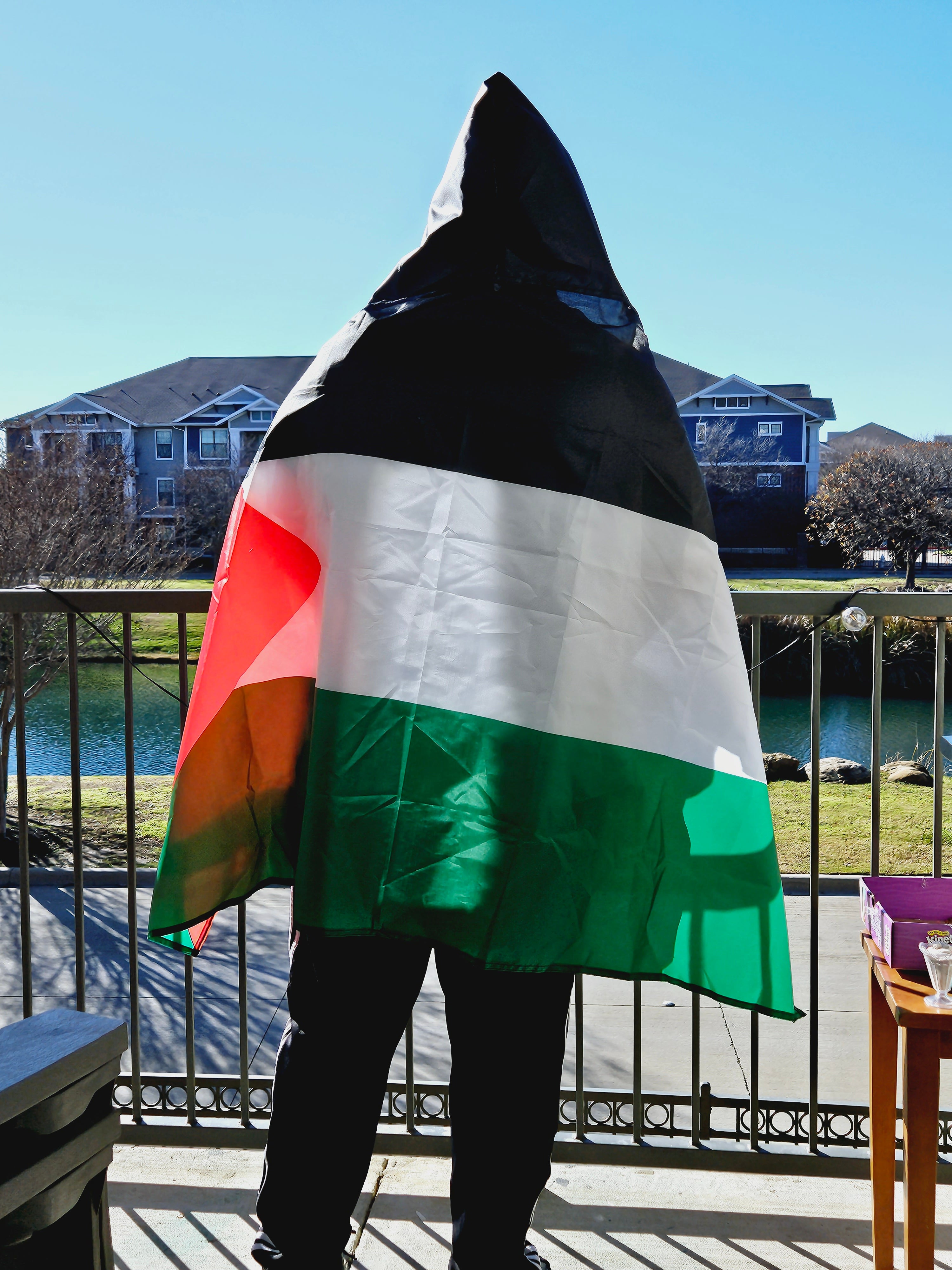 Palestine Cape Flag - Palestinian flag with hoodie and finger loops - Habibi Heritage