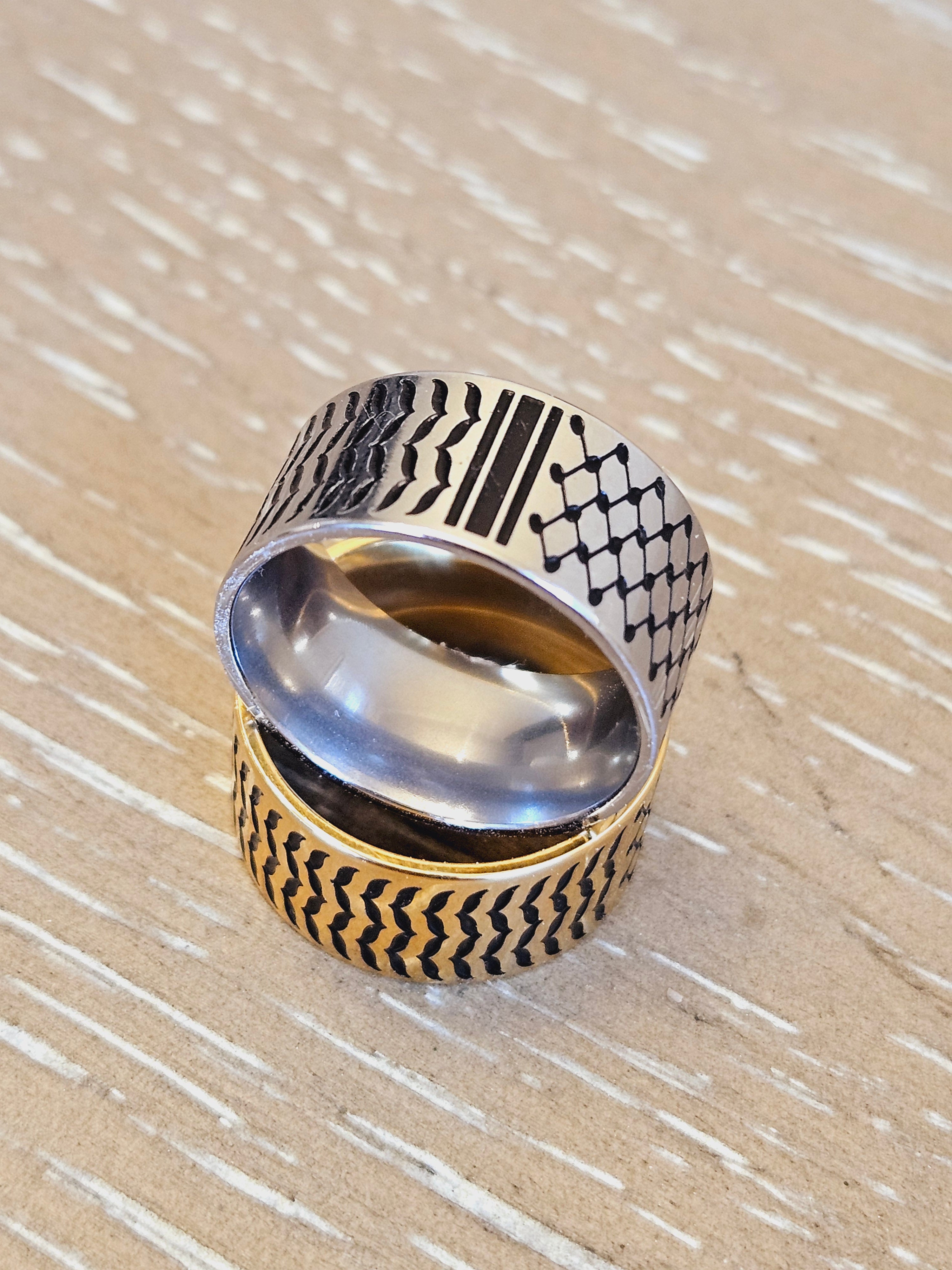 Keffiyeh Stainless Steel Ring – Bold & Cultural Statement