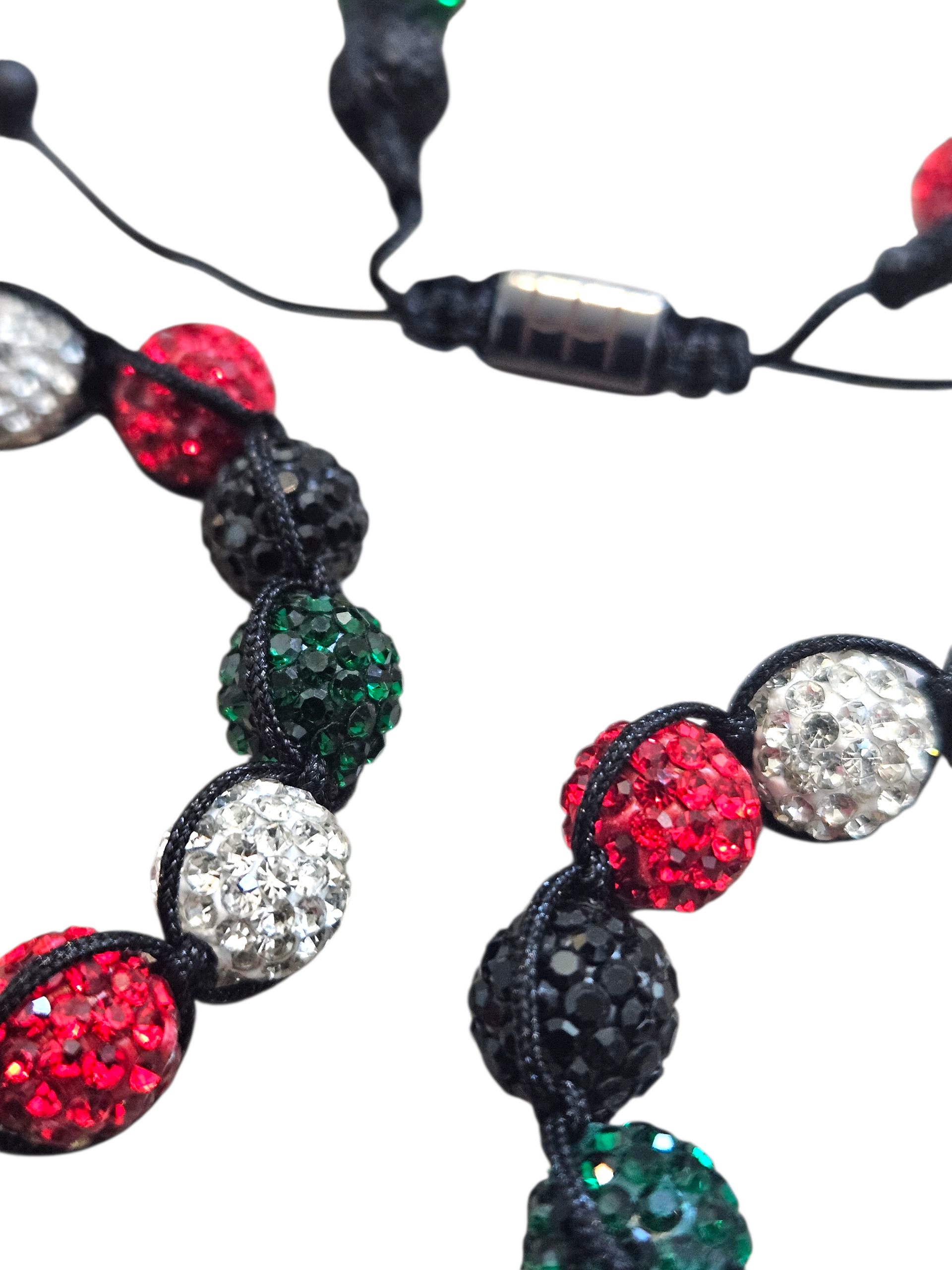 Palestine Colors Clay Balls with Rhinestones Bracelet - Adjustable Black Green White Red Rhinestone