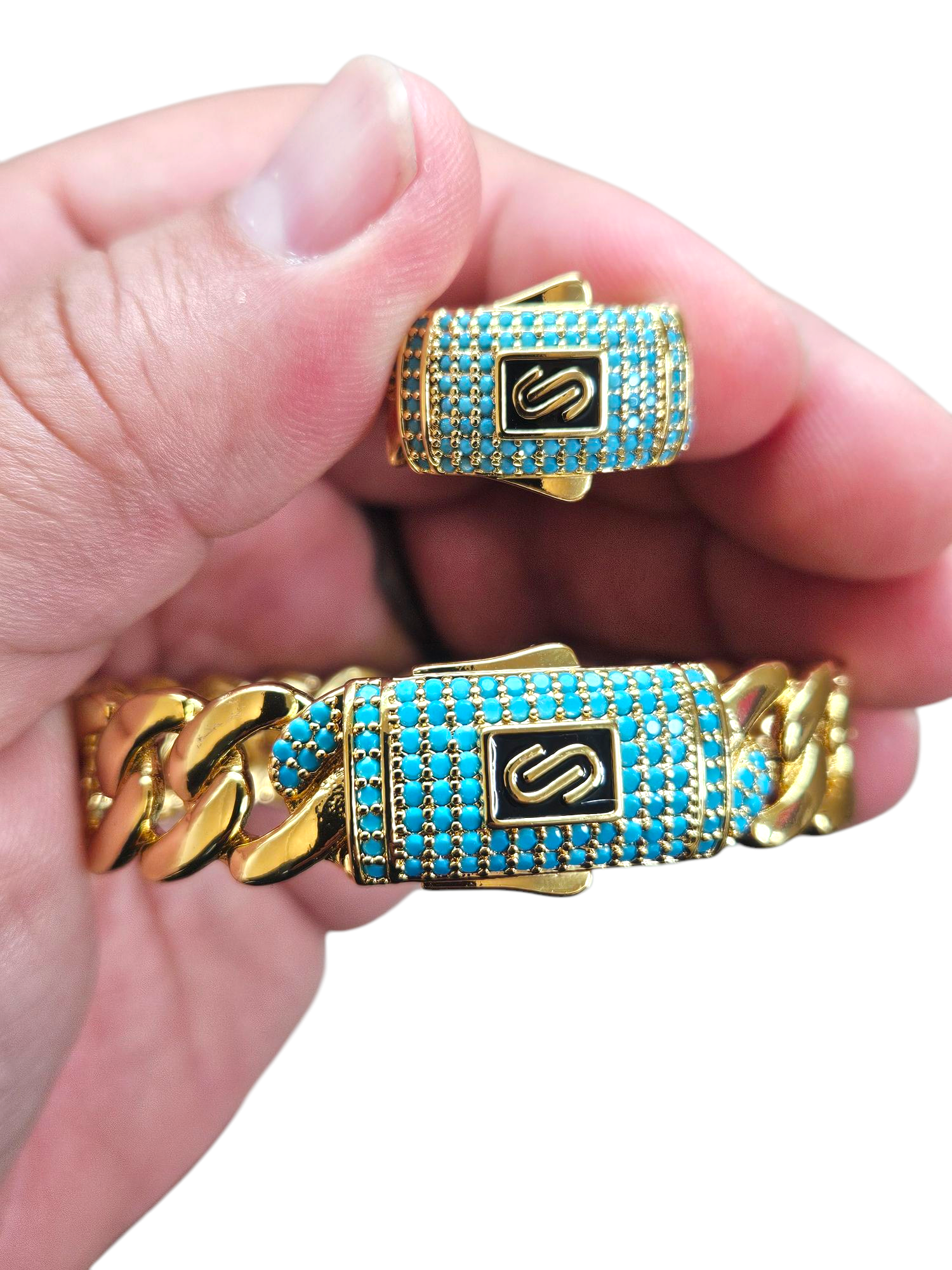 Luxury Dubai Style - Italian Design Blue Zircon Bangle & Ring Set