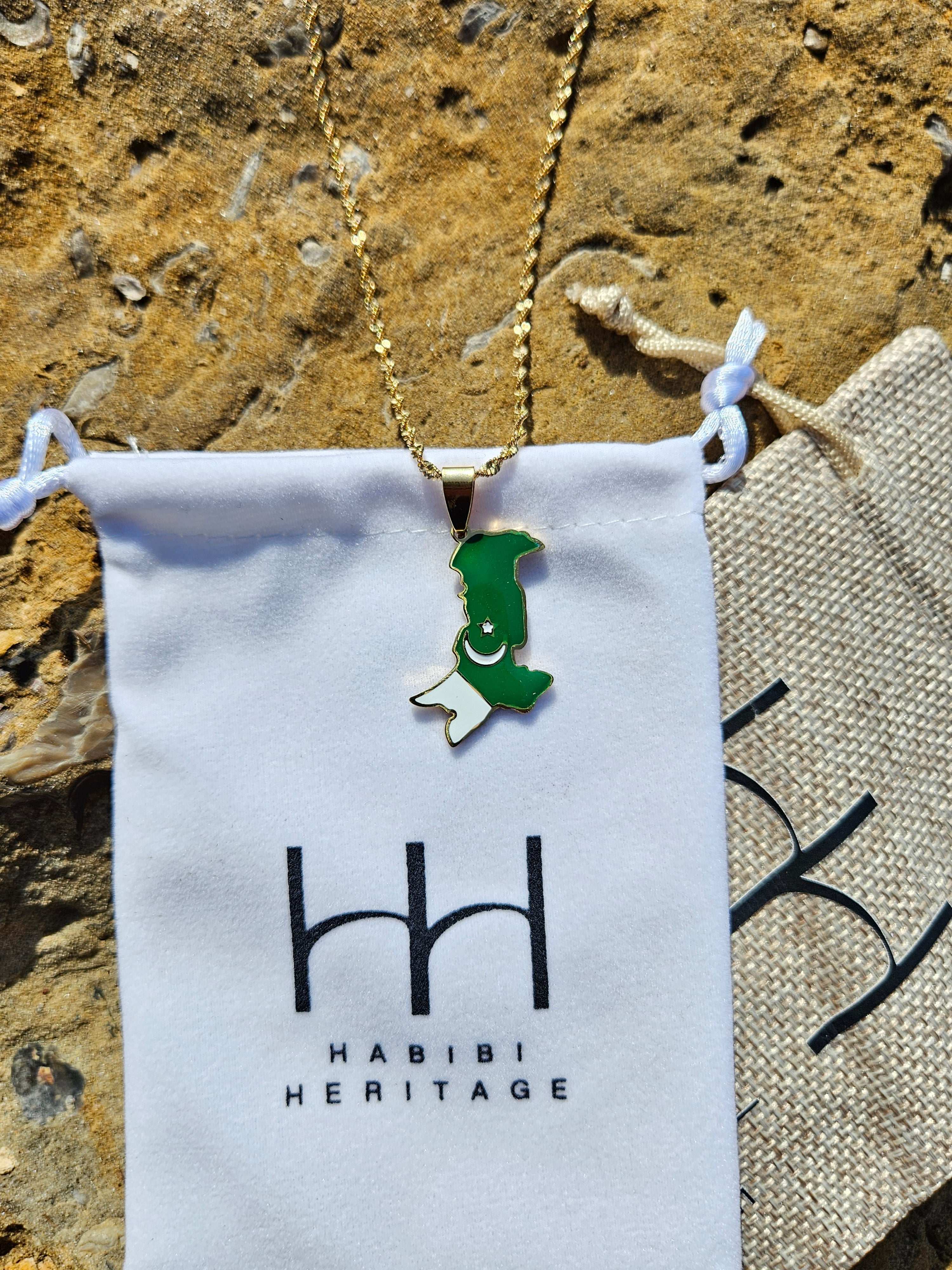 Pakistan Flag Map Shape Pendent Necklace - Habibi Heritage