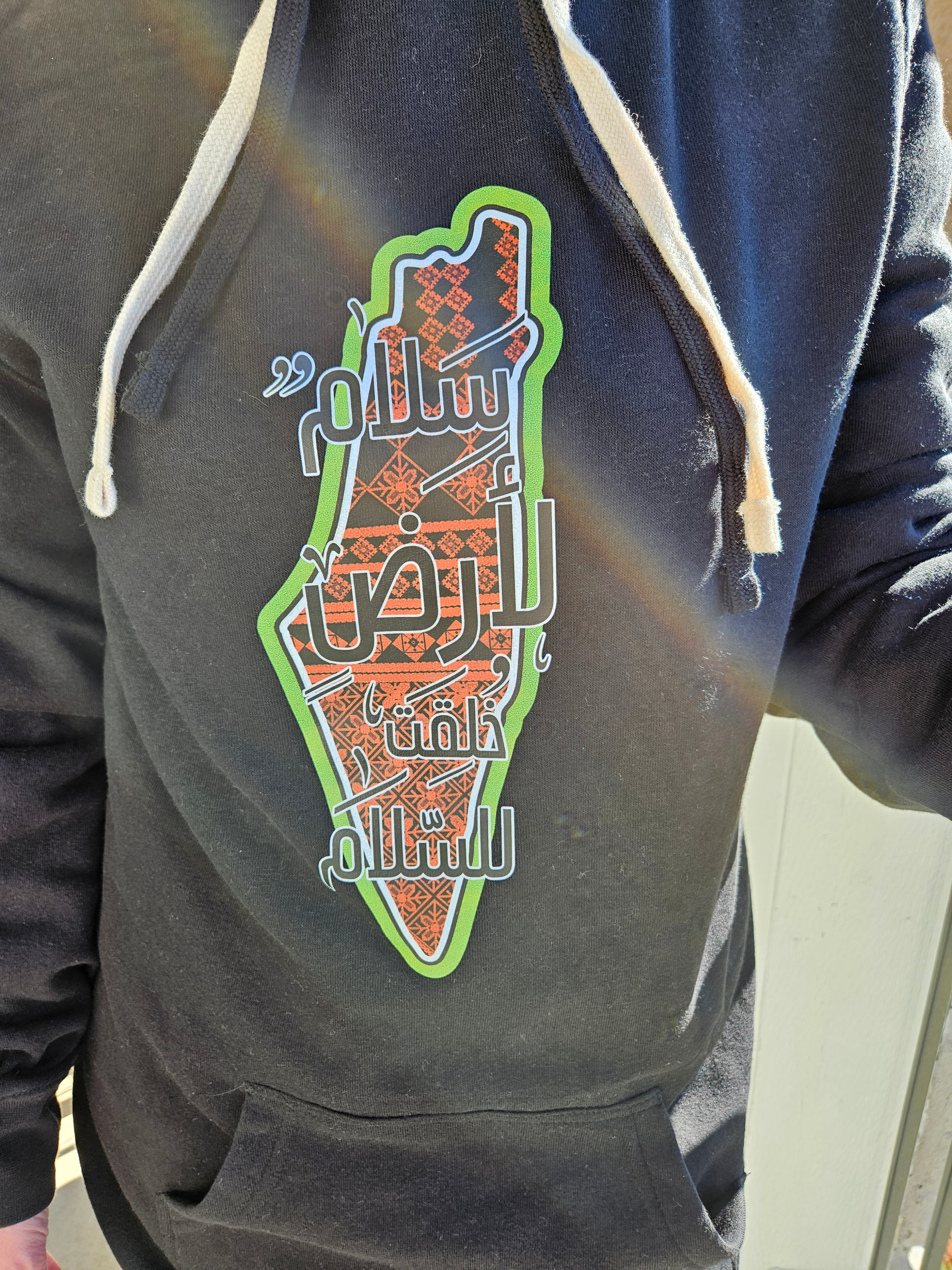 Palestine Hoodie Long - Peace to a Land Created For Peace - Habibi Heritage