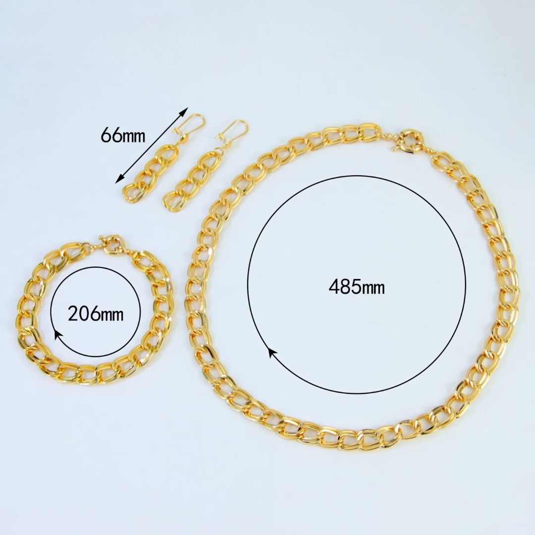 Cuban Link Chain Jewelry Set - Necklace, Earring, and Bracelet Matching Set