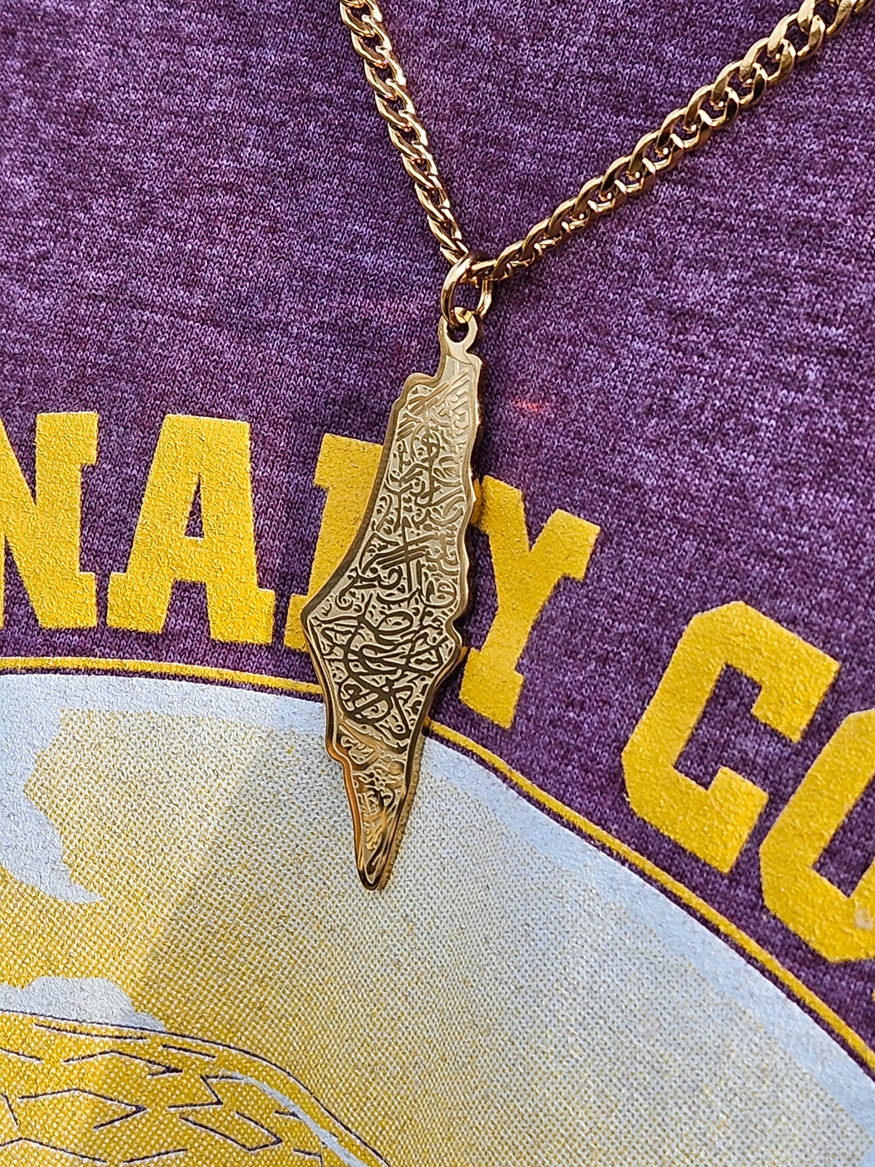 Palestine Map Necklace with Arabic Calligraphy - Habibi Heritage