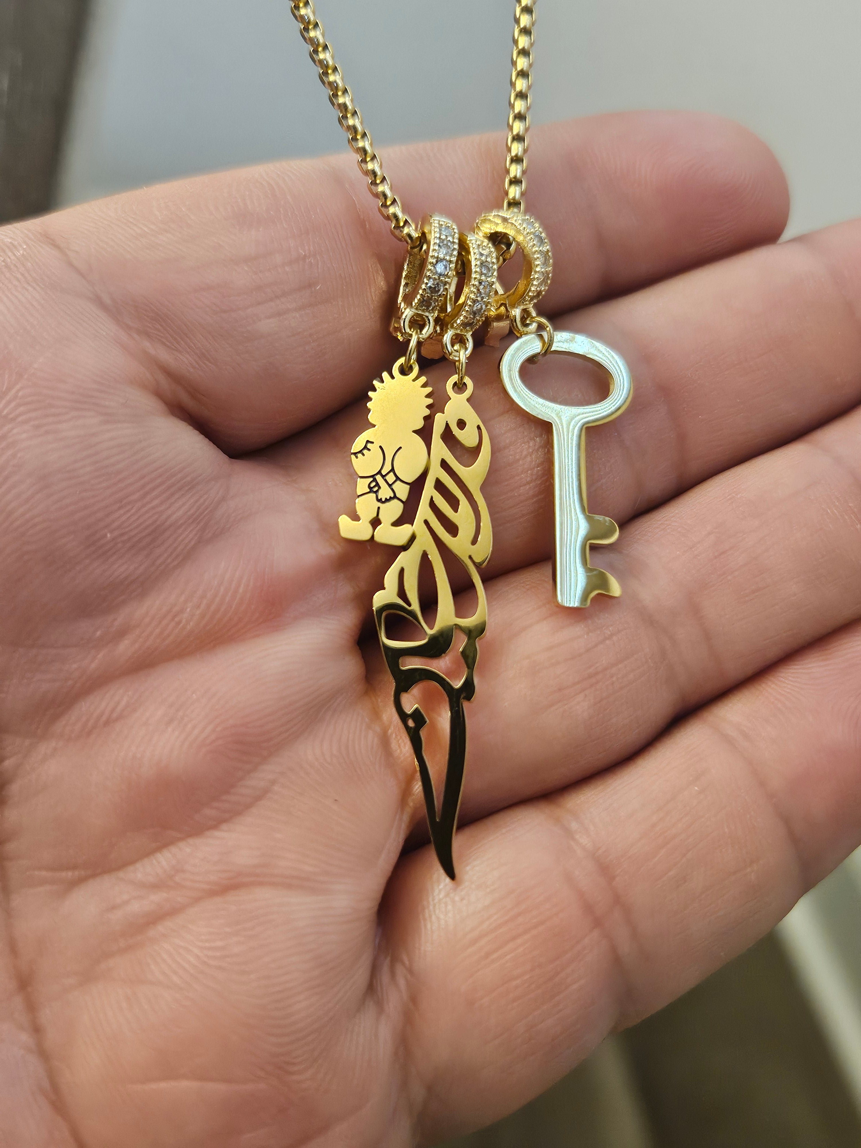 Palestine Handala Key Three  Charm Necklace