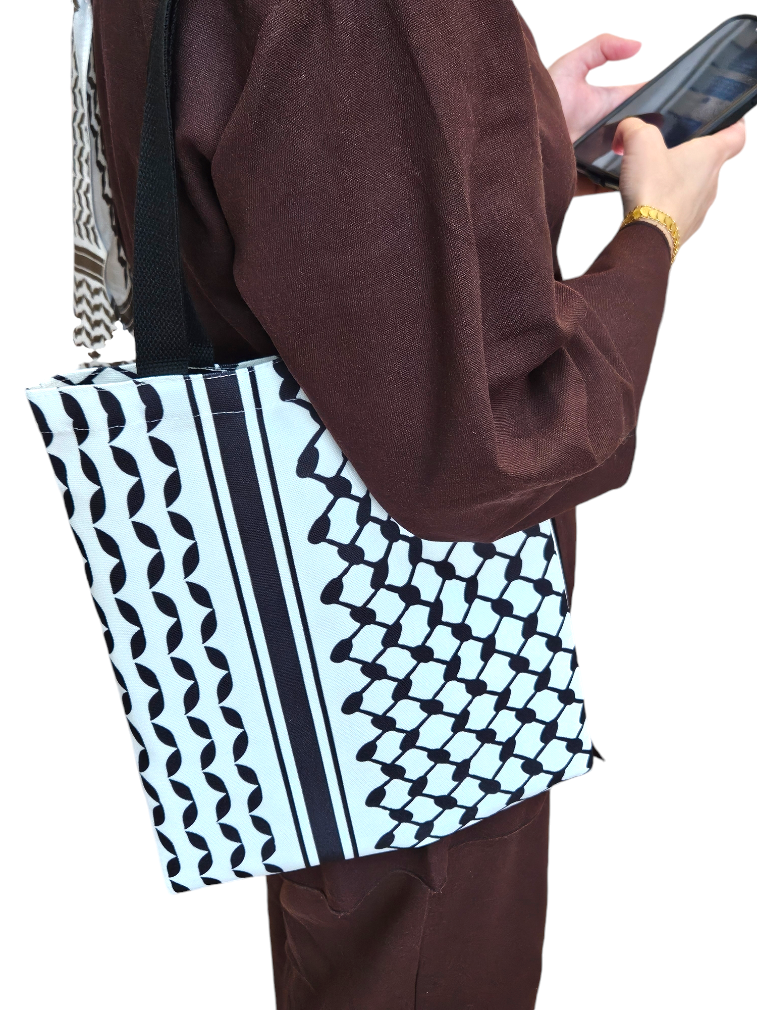 Keffiyeh Pattern Canvas Tote Bag – Double-Sided Design