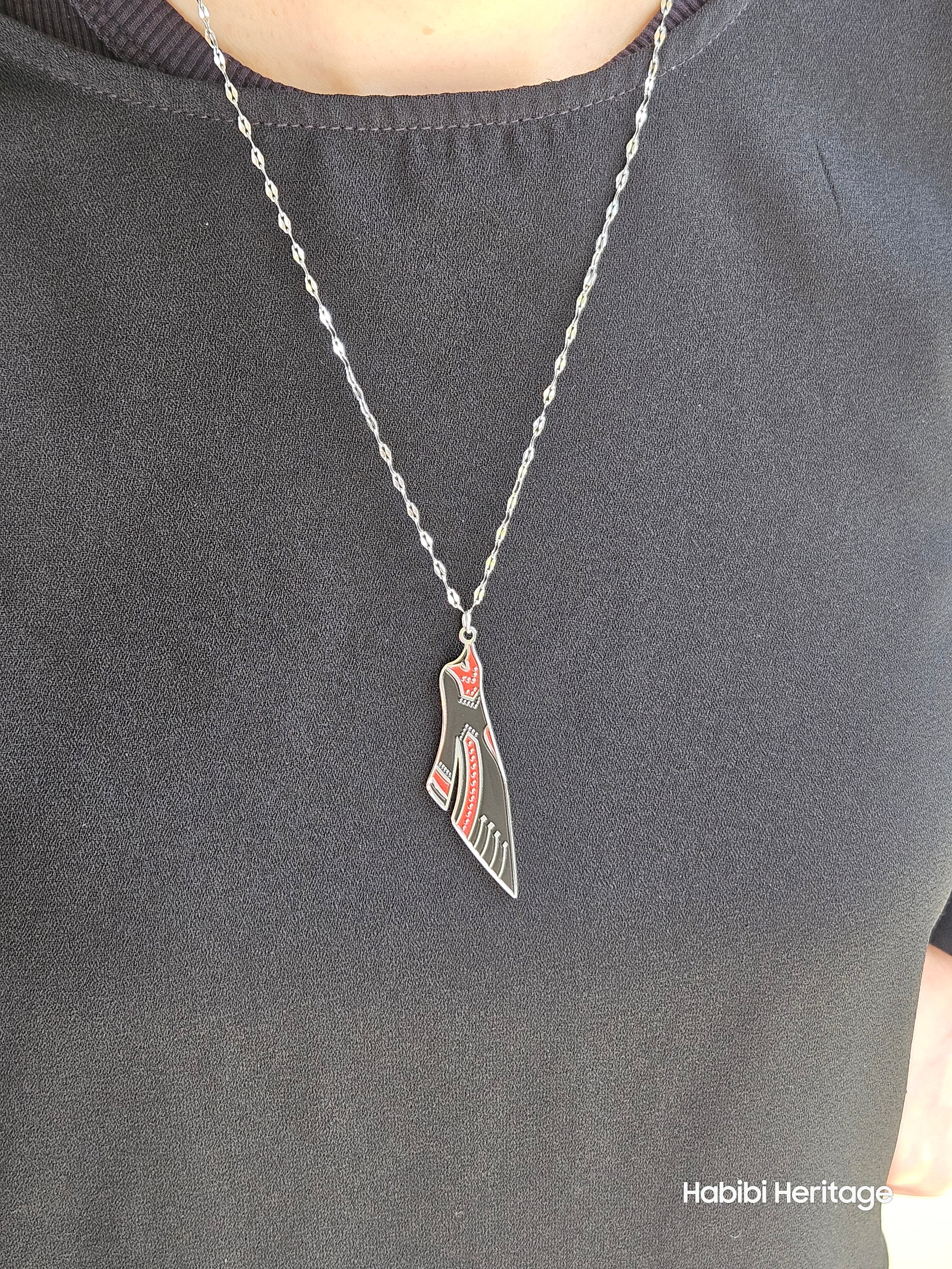 Palestine Thobe Necklace - Palestinian Dress Map Shape - Habibi Heritage