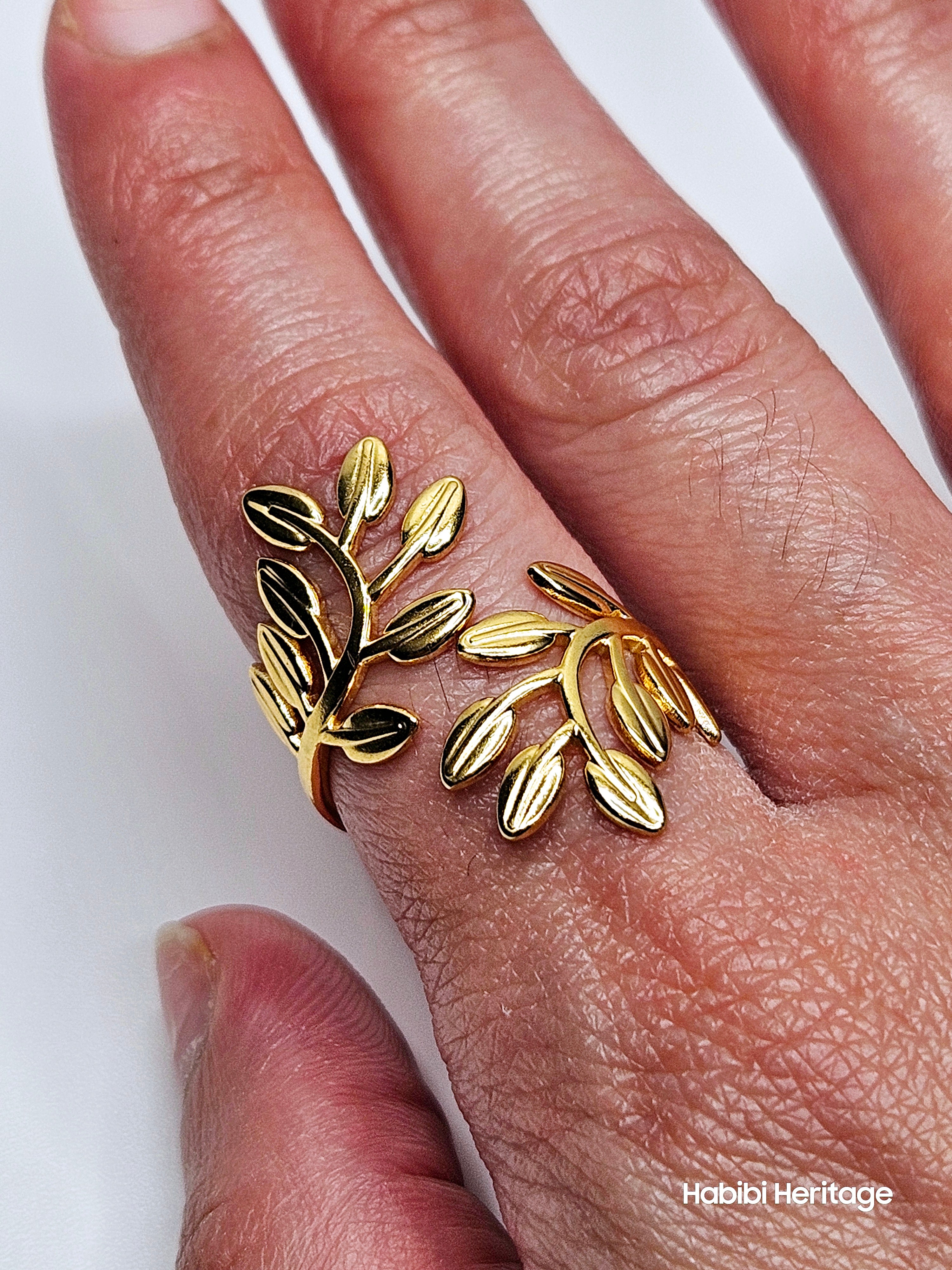 Olive Branch Leaf Ring Adjustable Size