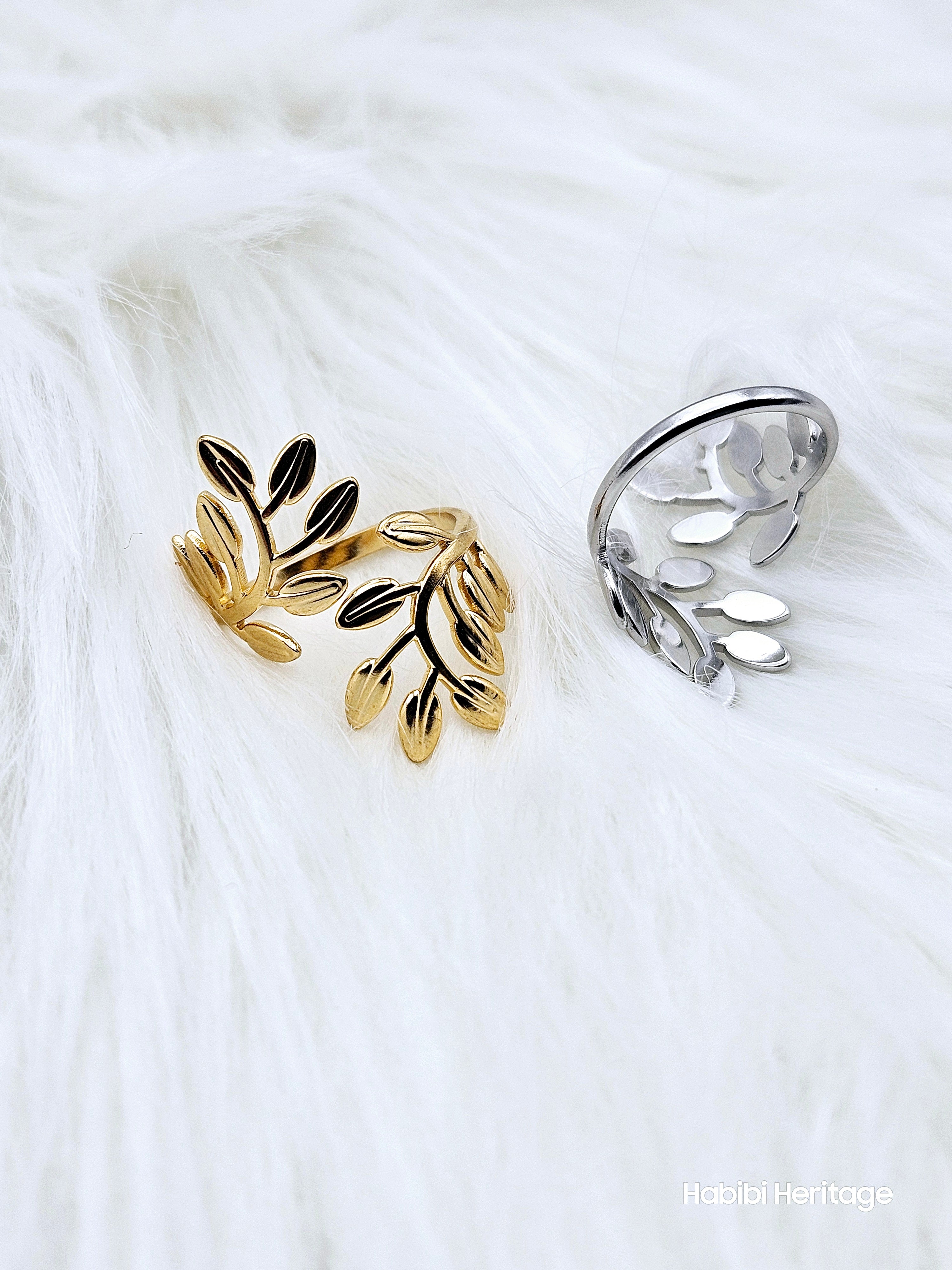 Olive Branch Leaf Ring Adjustable Size