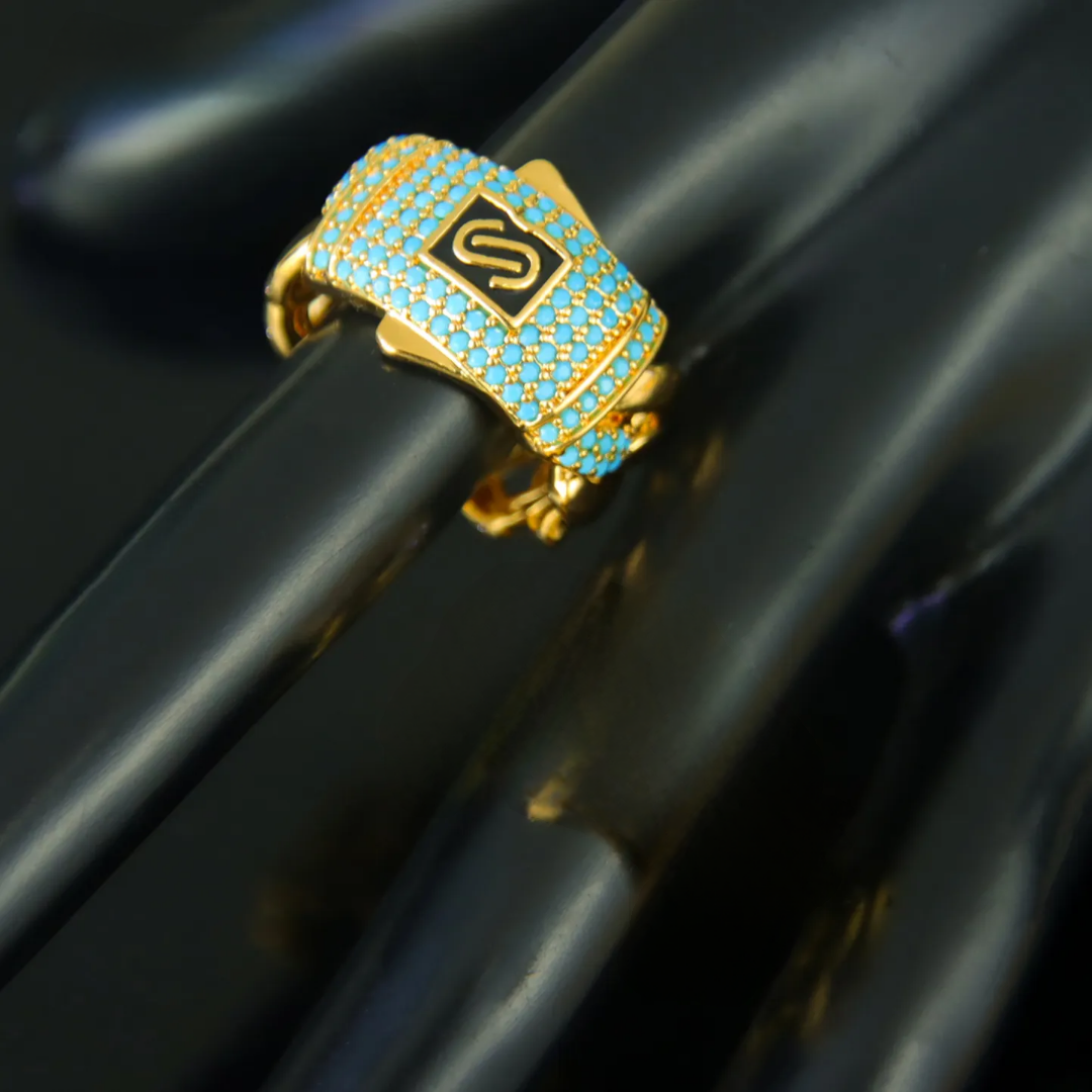 Luxury Dubai Style - Italian Design Blue Zircon Bangle & Ring Set