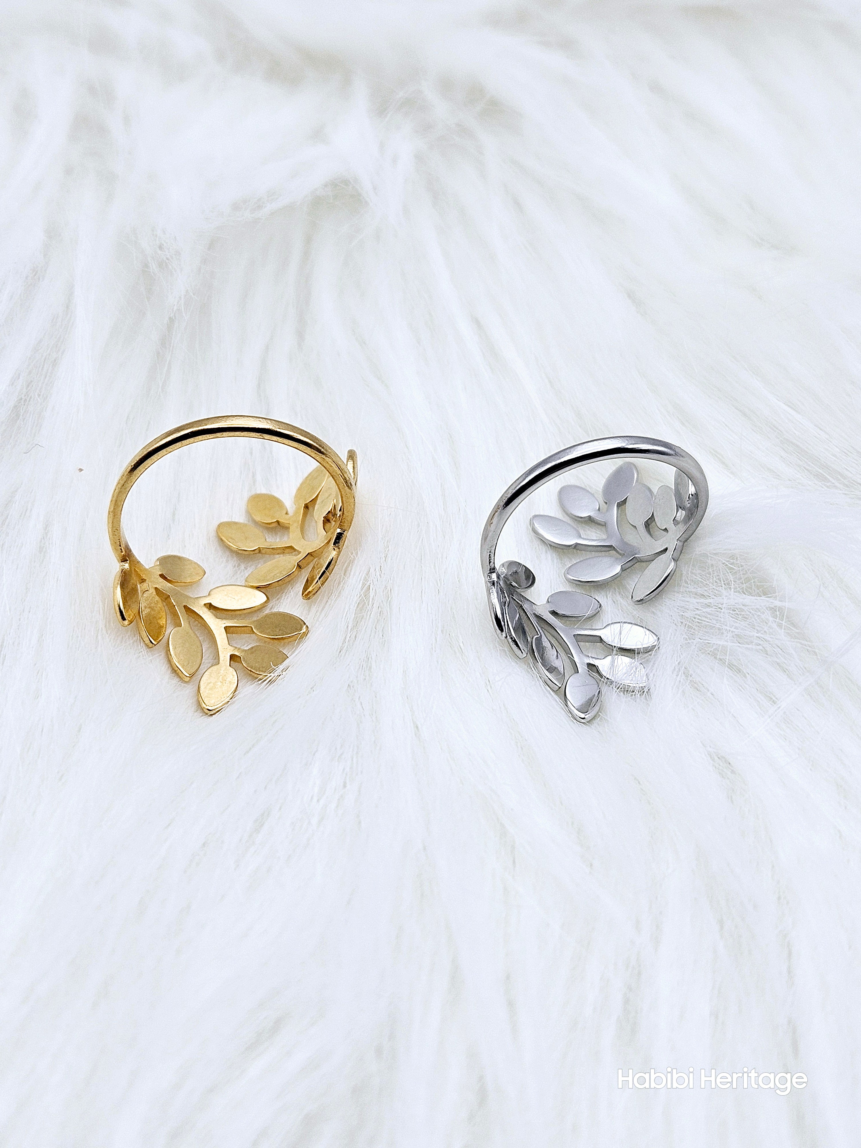 Olive Branch Leaf Ring Adjustable Size