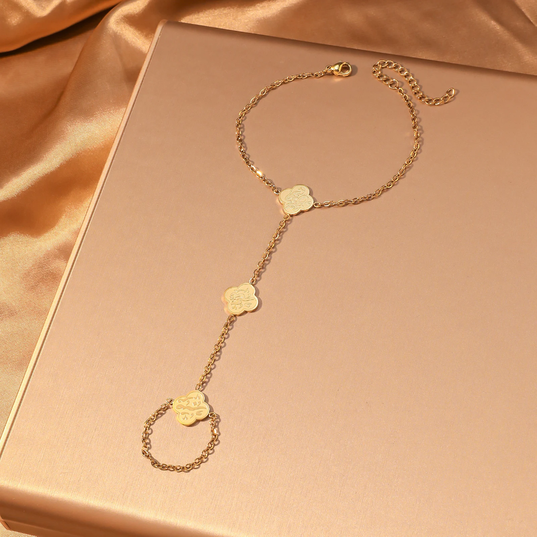 Finger Bracelet Gold Clover Hand Harness - Patience, Thanks, & Trust Necklace