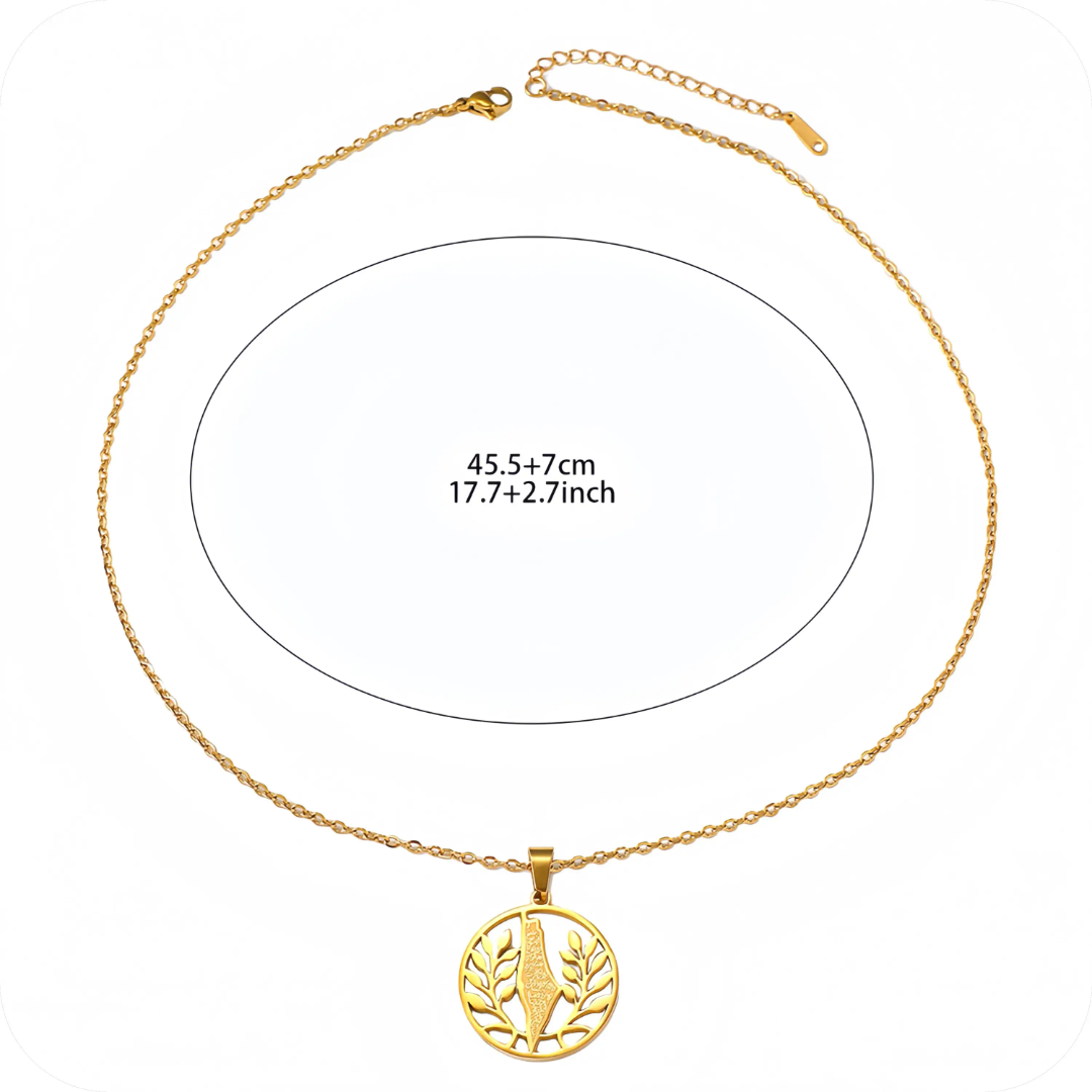 Palestine Map Olive Branch Necklace Stainless Steel Arabic Calligraphy