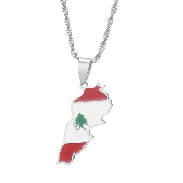 Lebanon Flag Map Shape Pendent Necklace - Habibi Heritage