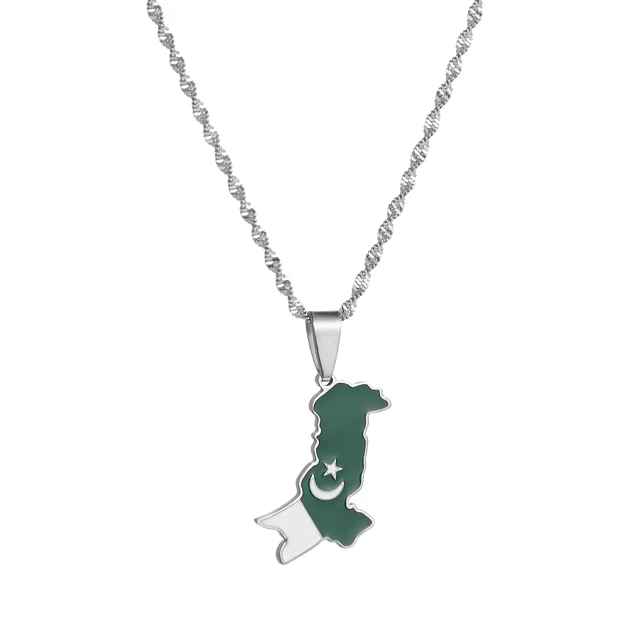 Pakistan Flag Map Shape Pendent Necklace