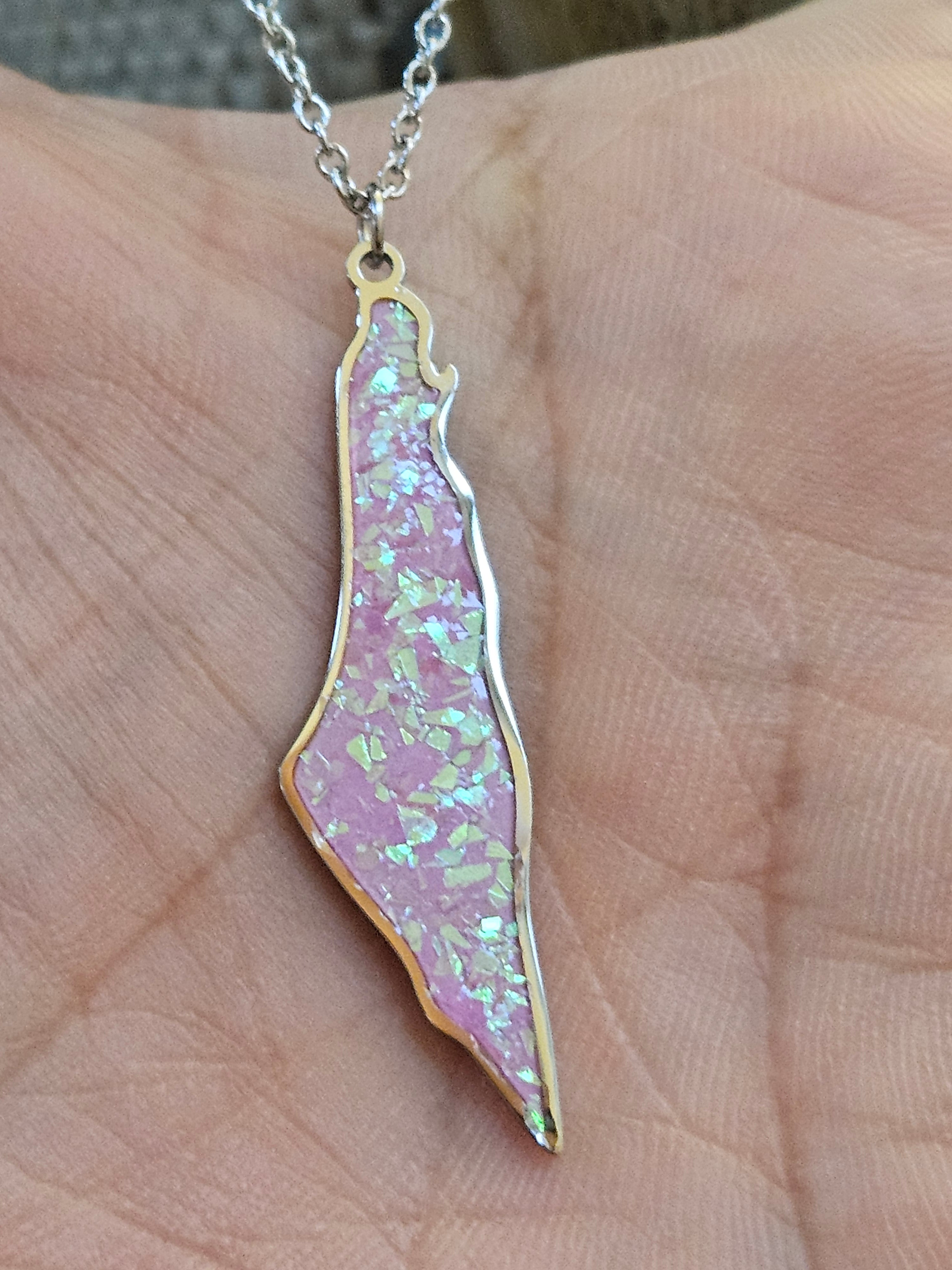 Pink Glitter Palestine Pendent Necklace