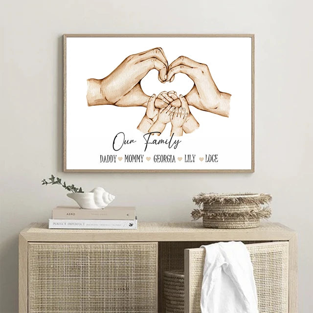 Heart of Hands Canvas Print - Customized With Your Names - Habibi Heritage