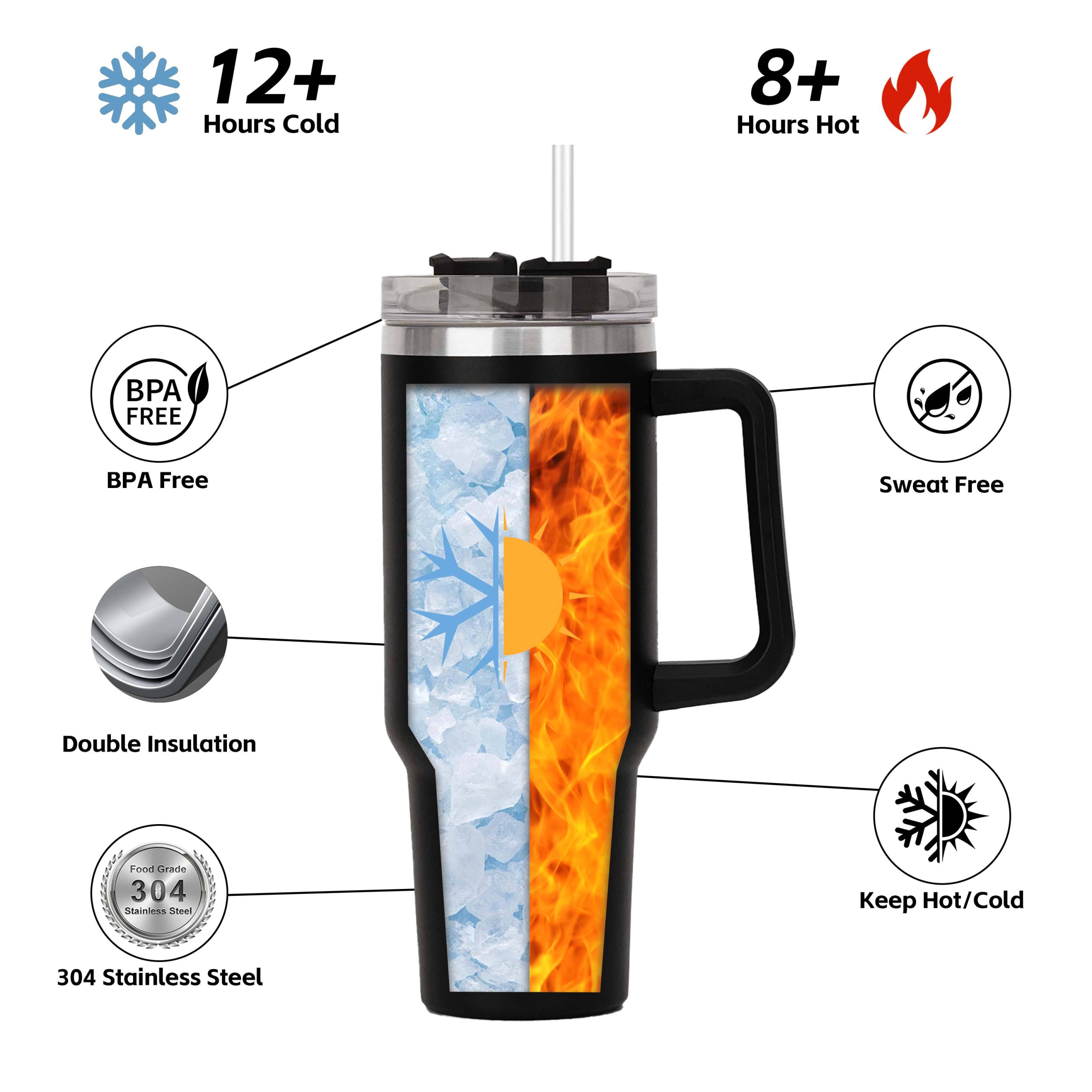 30oz Tumbler Cup Double Wall Stainless Steel Vacuum Insulted Mug with Handle - Keffiyeh Design - Habibi Heritage