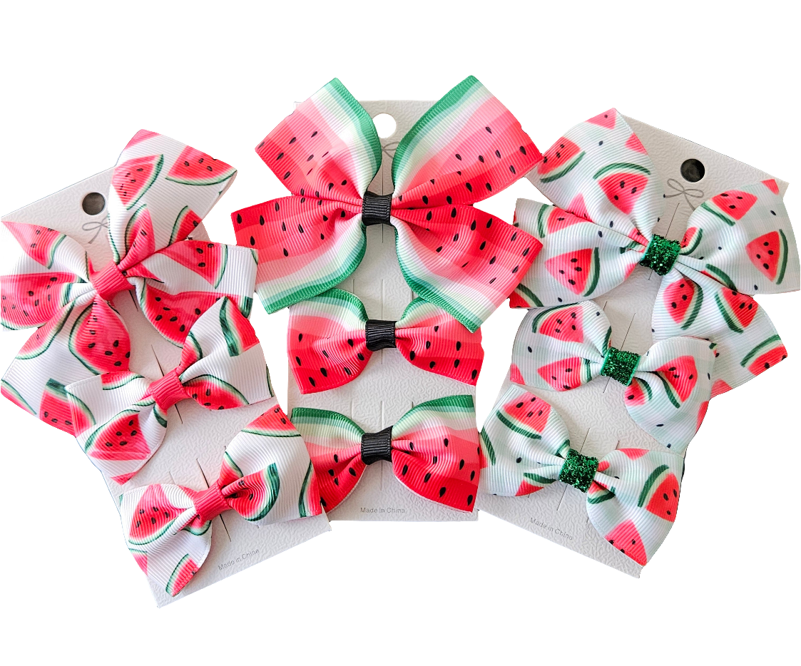 Watermelon Bows Hair Clips - 3 pack