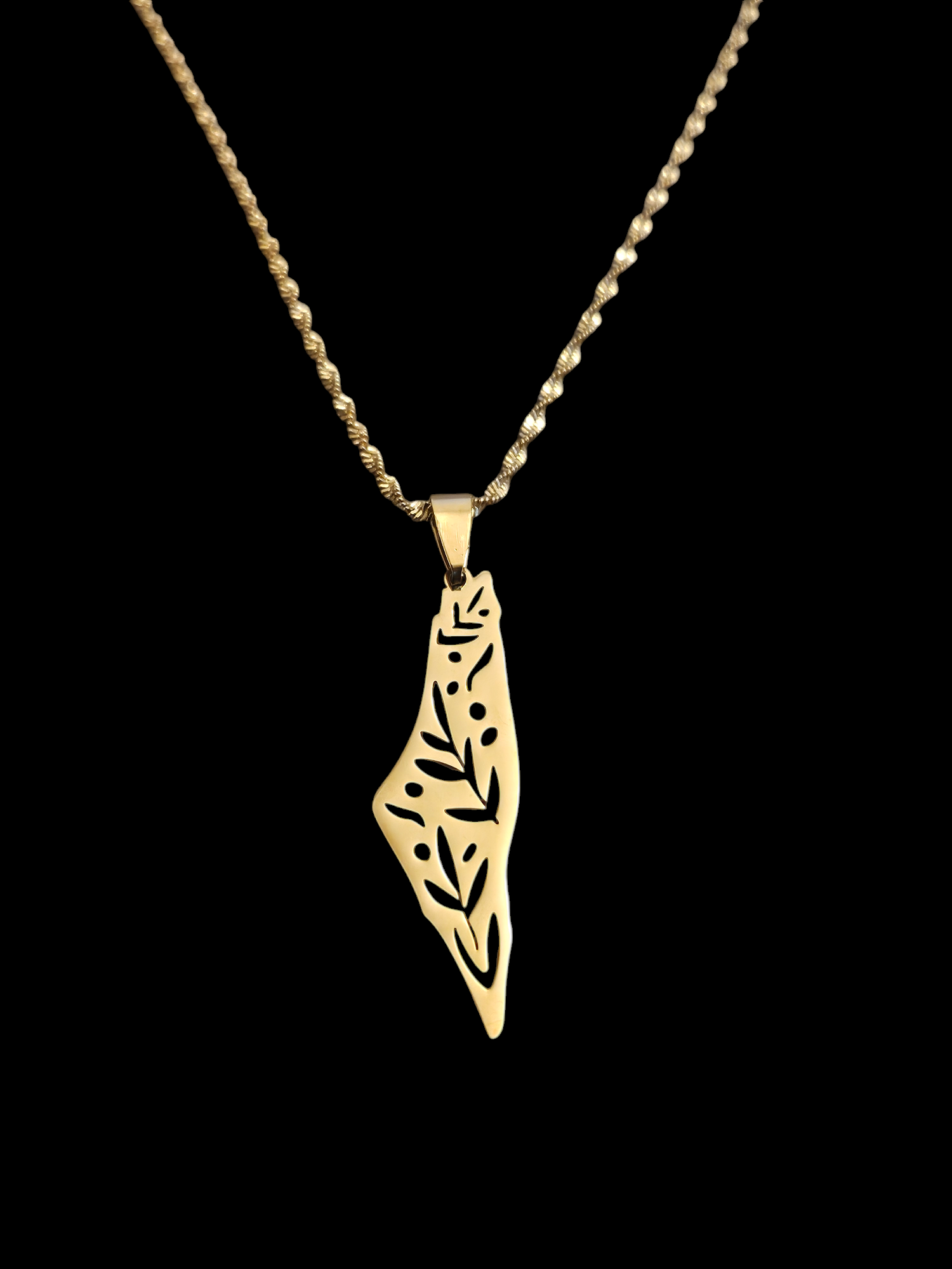 Palestine Filled Olive Branch Leaf Necklace