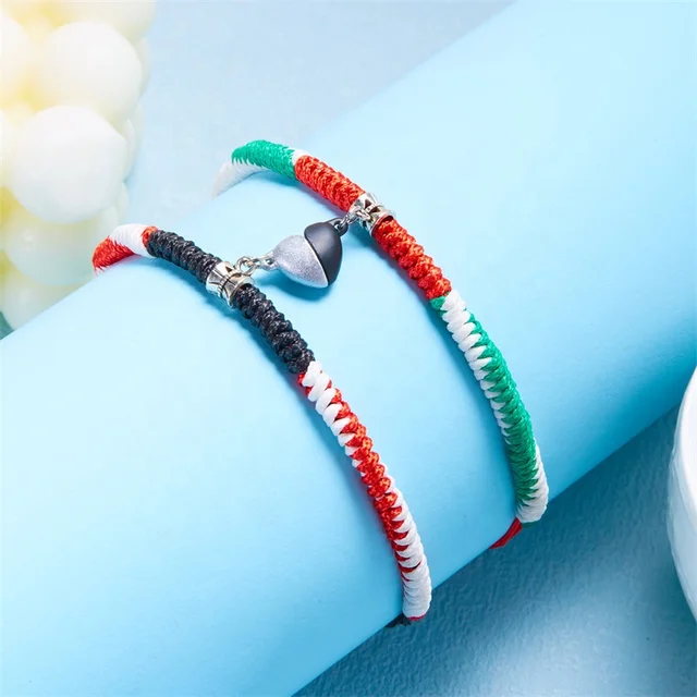 Braided Palestine Magnetic Linking Hearts Adjustable Bracelet Set