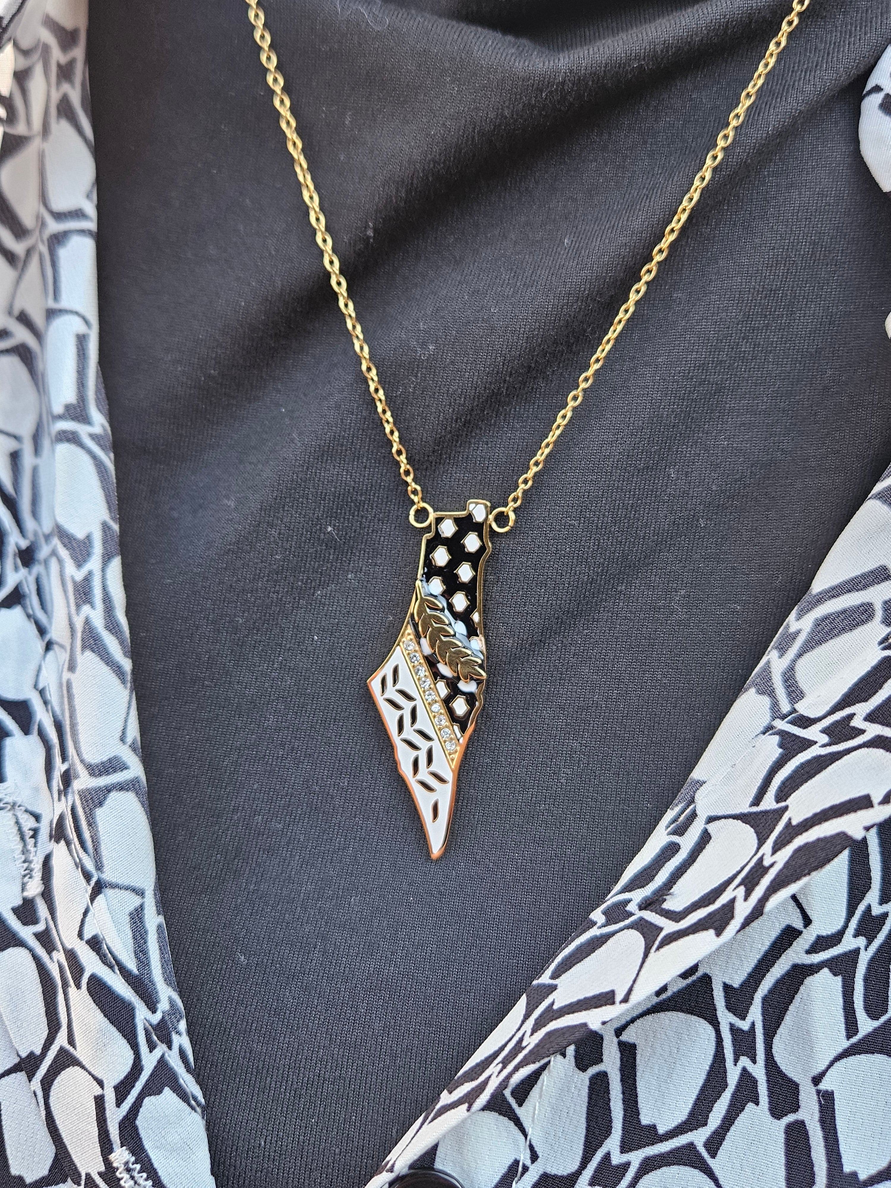 Palestine Keffiyeh Olive Branch Necklace