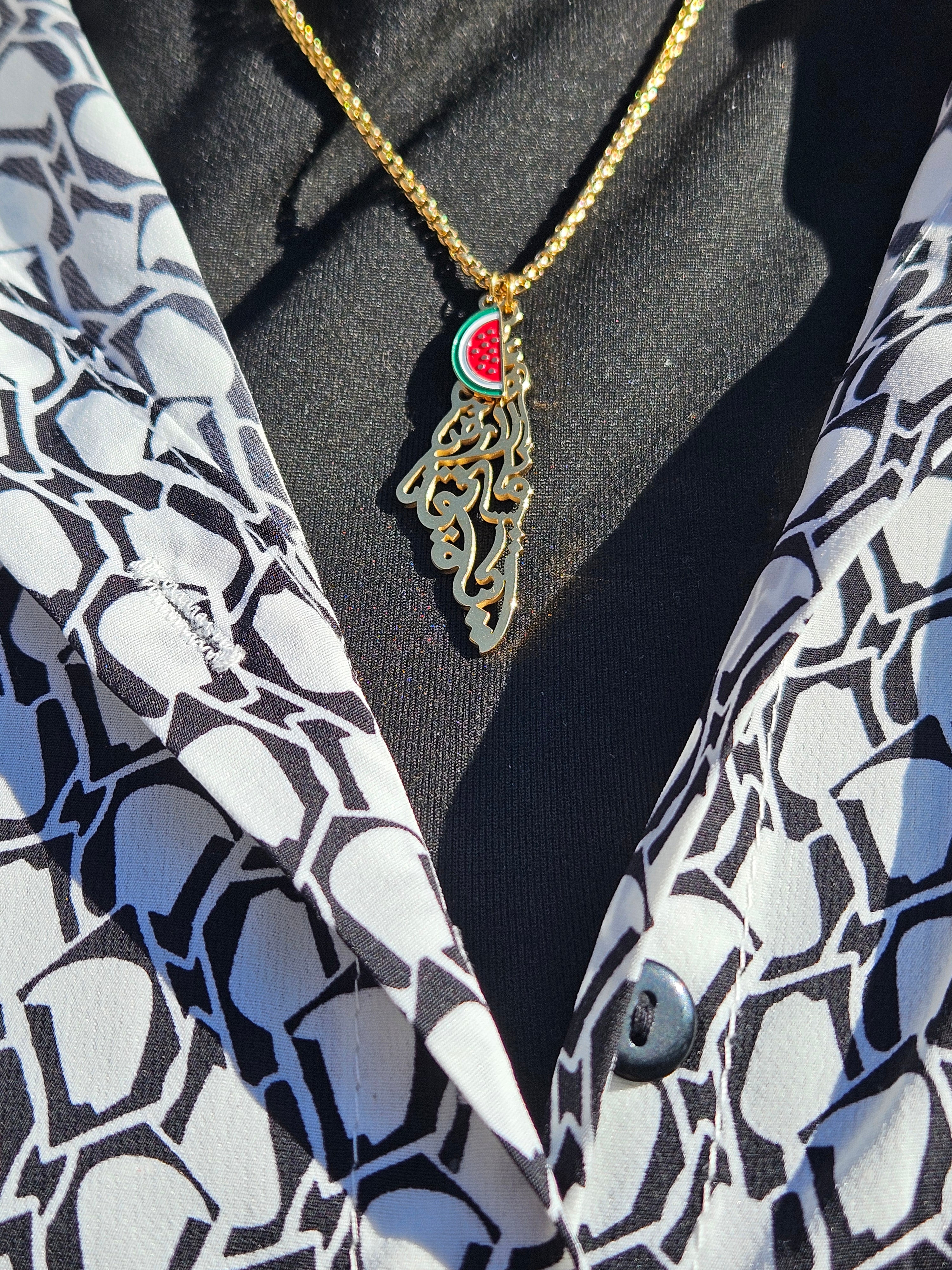 Palestine with Watermelon Necklace - Palestinian Land Necklace