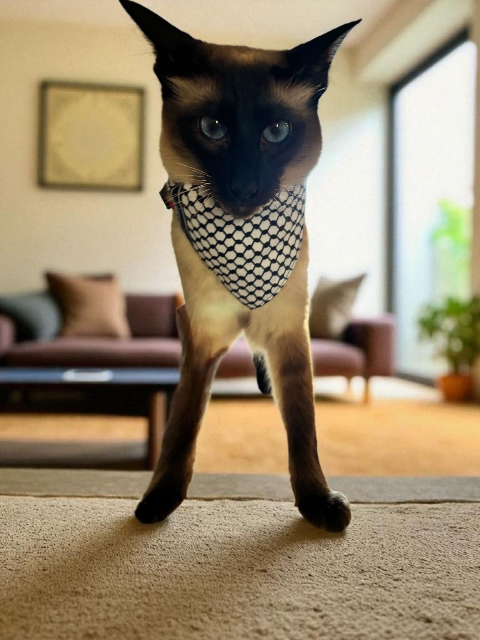 Keffiyeh Printed Pet Scarf -  Adjustable Cat Bandana with Secure Clip