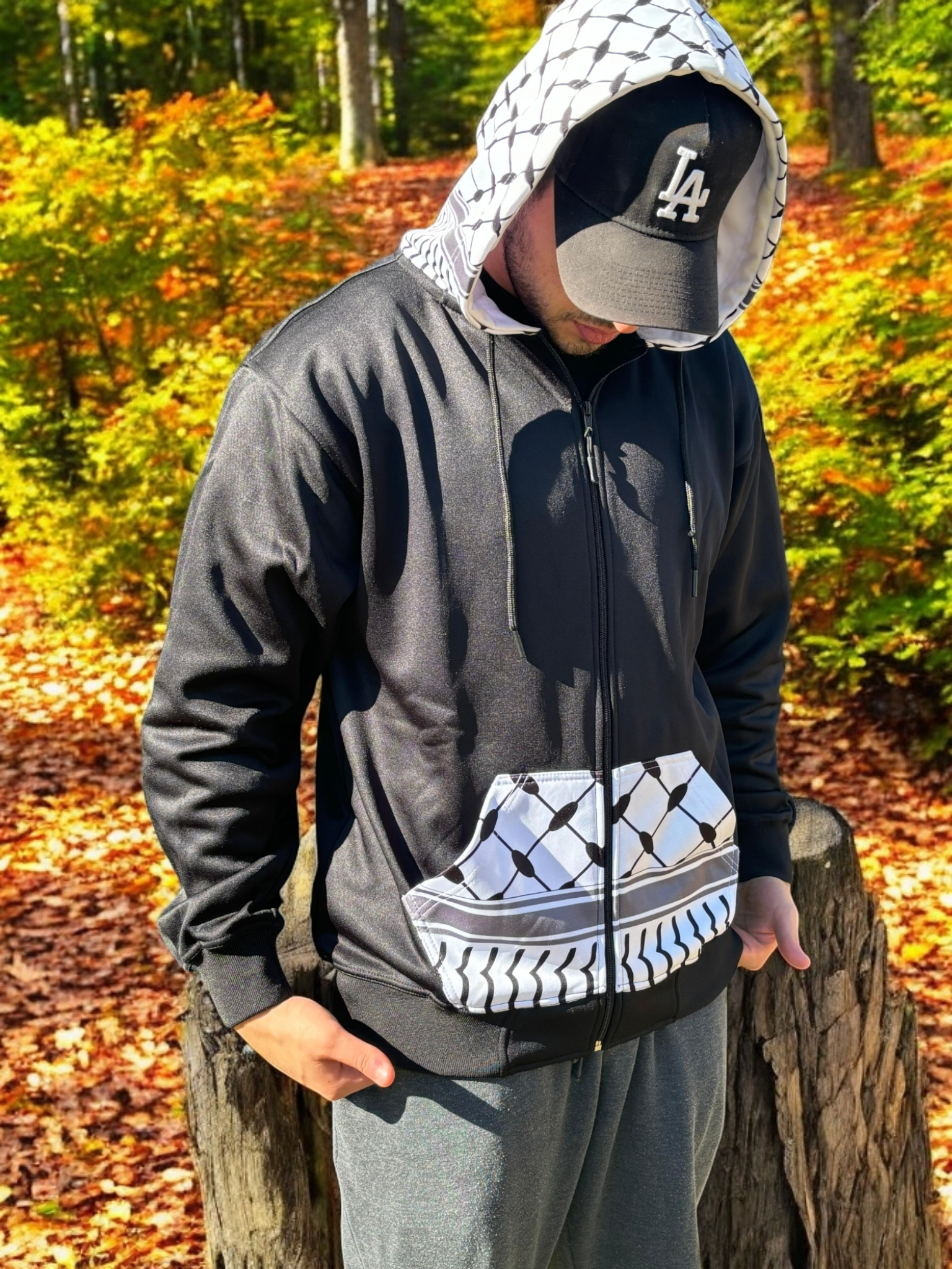 Keffiyeh Zip up Hoodie - Zipper Jacket With Kufiya Design