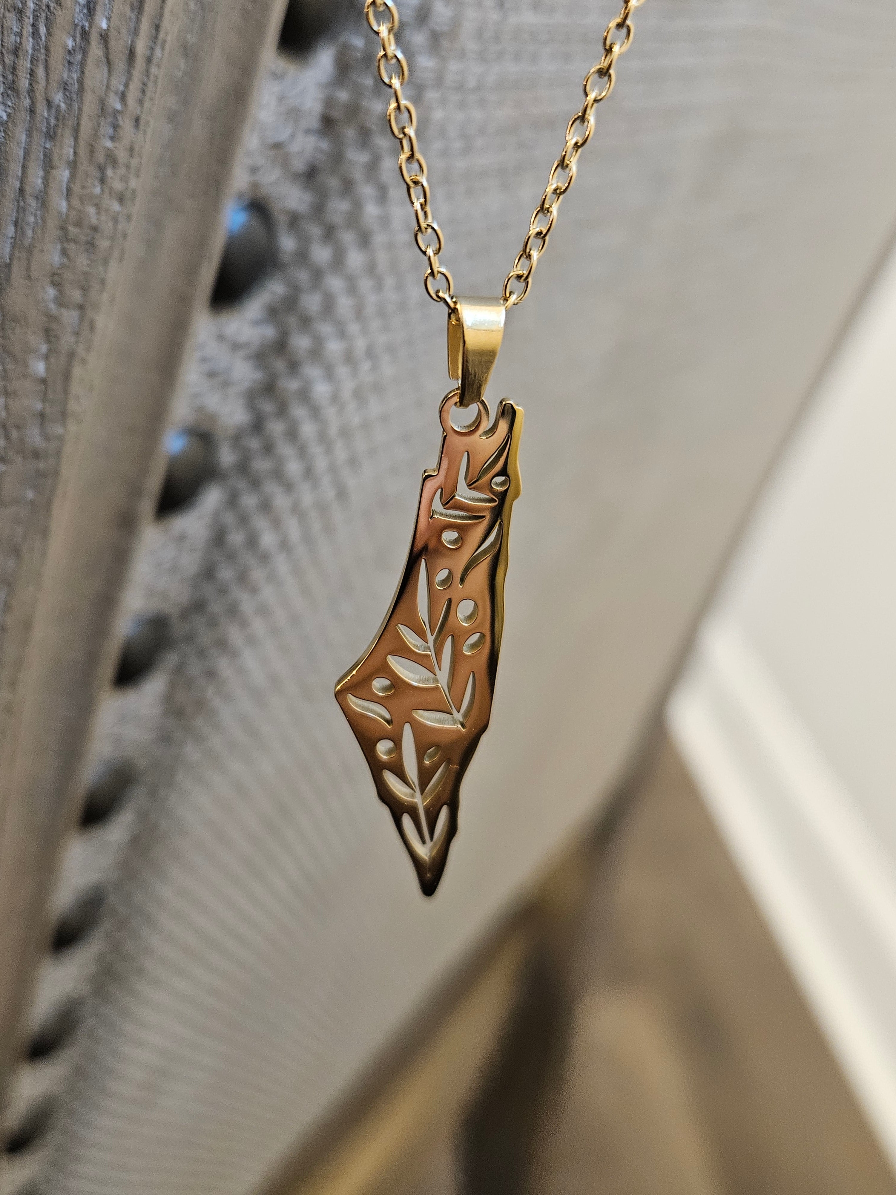 Palestine Filled Olive Branch Leaf Necklace