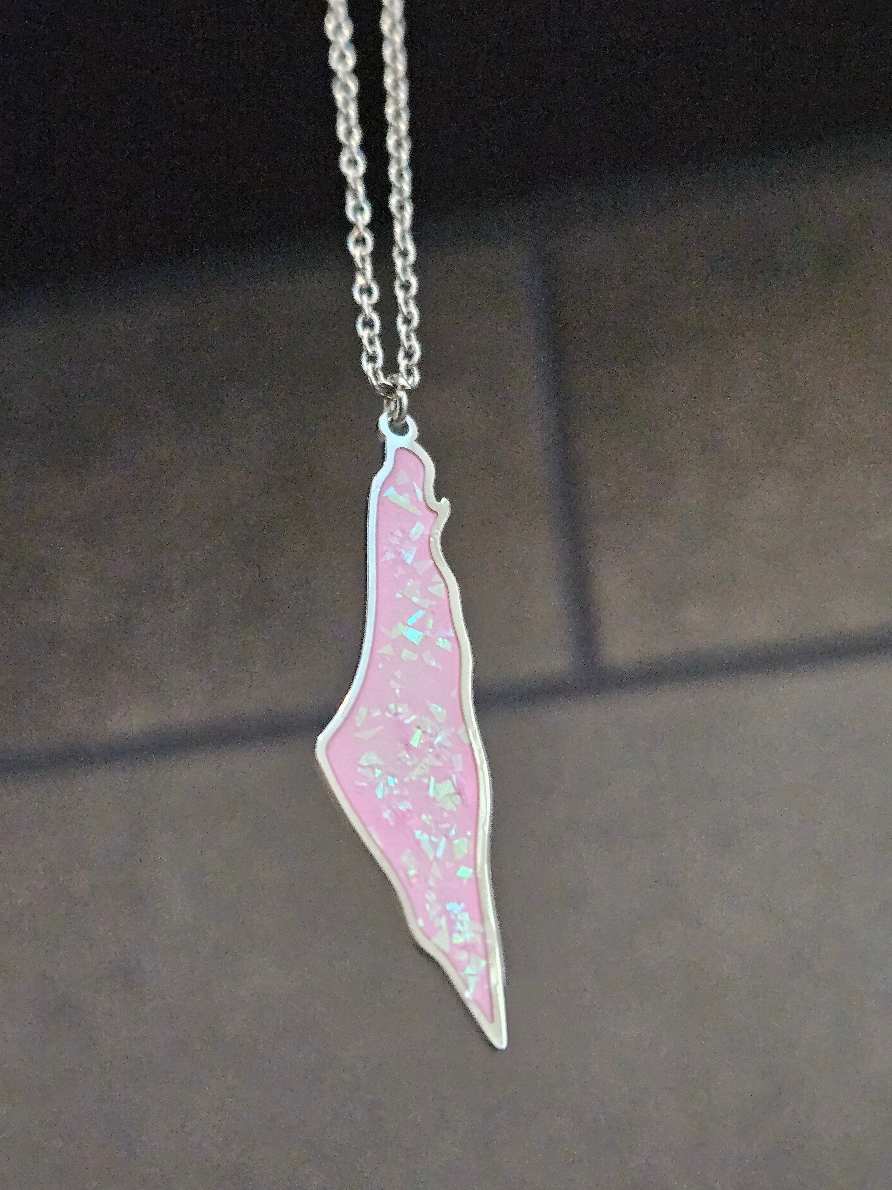 Pink Glitter Palestine Pendent Necklace