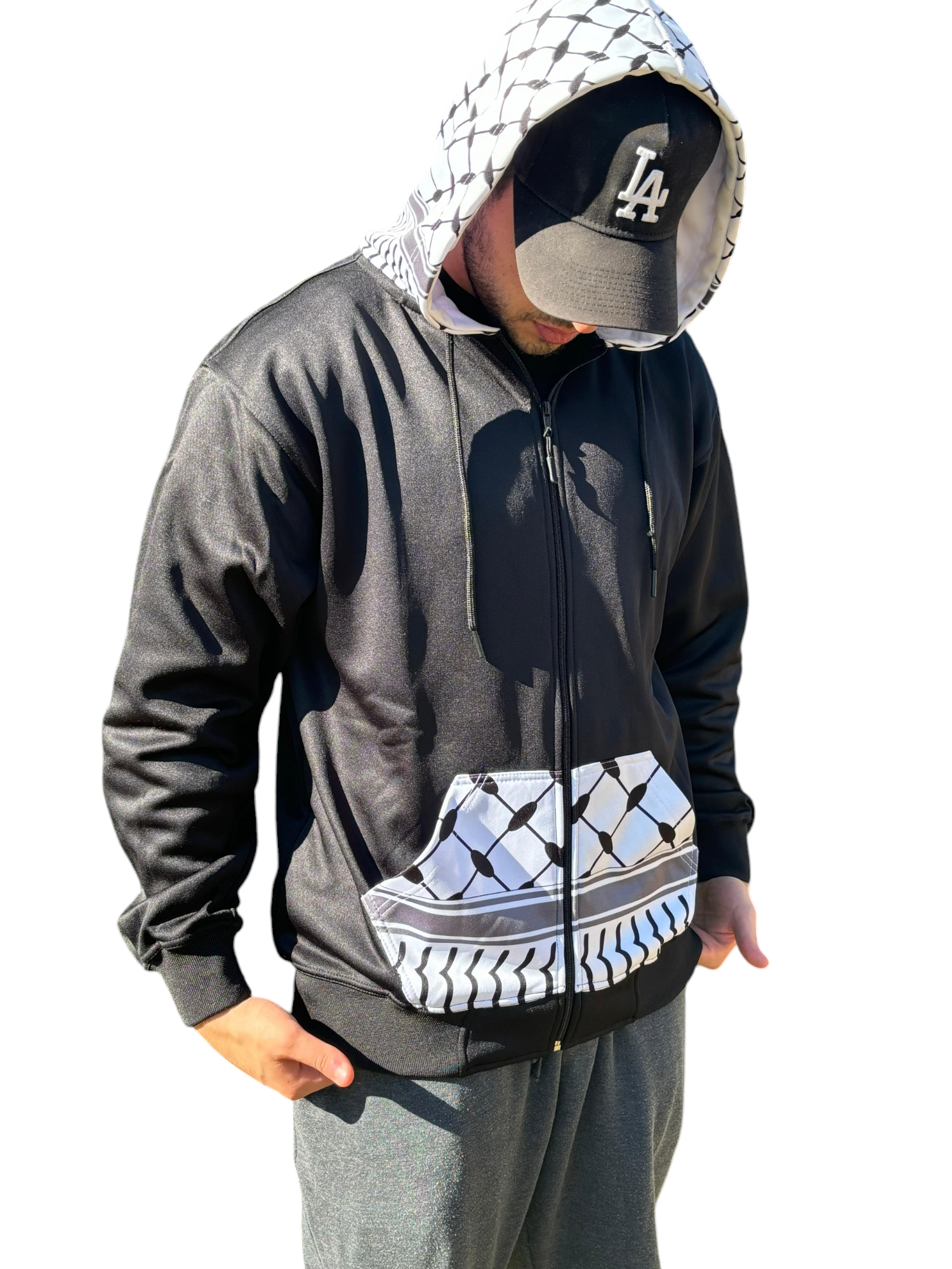 Keffiyeh Zip up Hoodie - Zipper Jacket With Kufiya Design