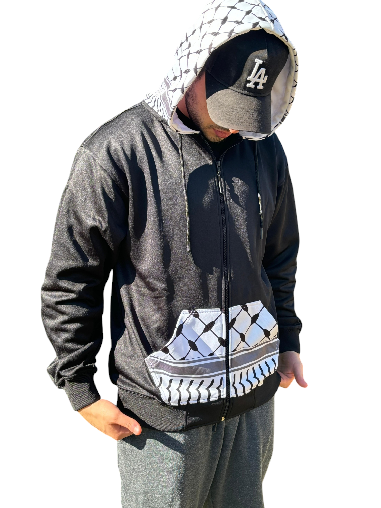 Keffiyeh Zip up Hoodie Zipper Jacket With Kufiya Design