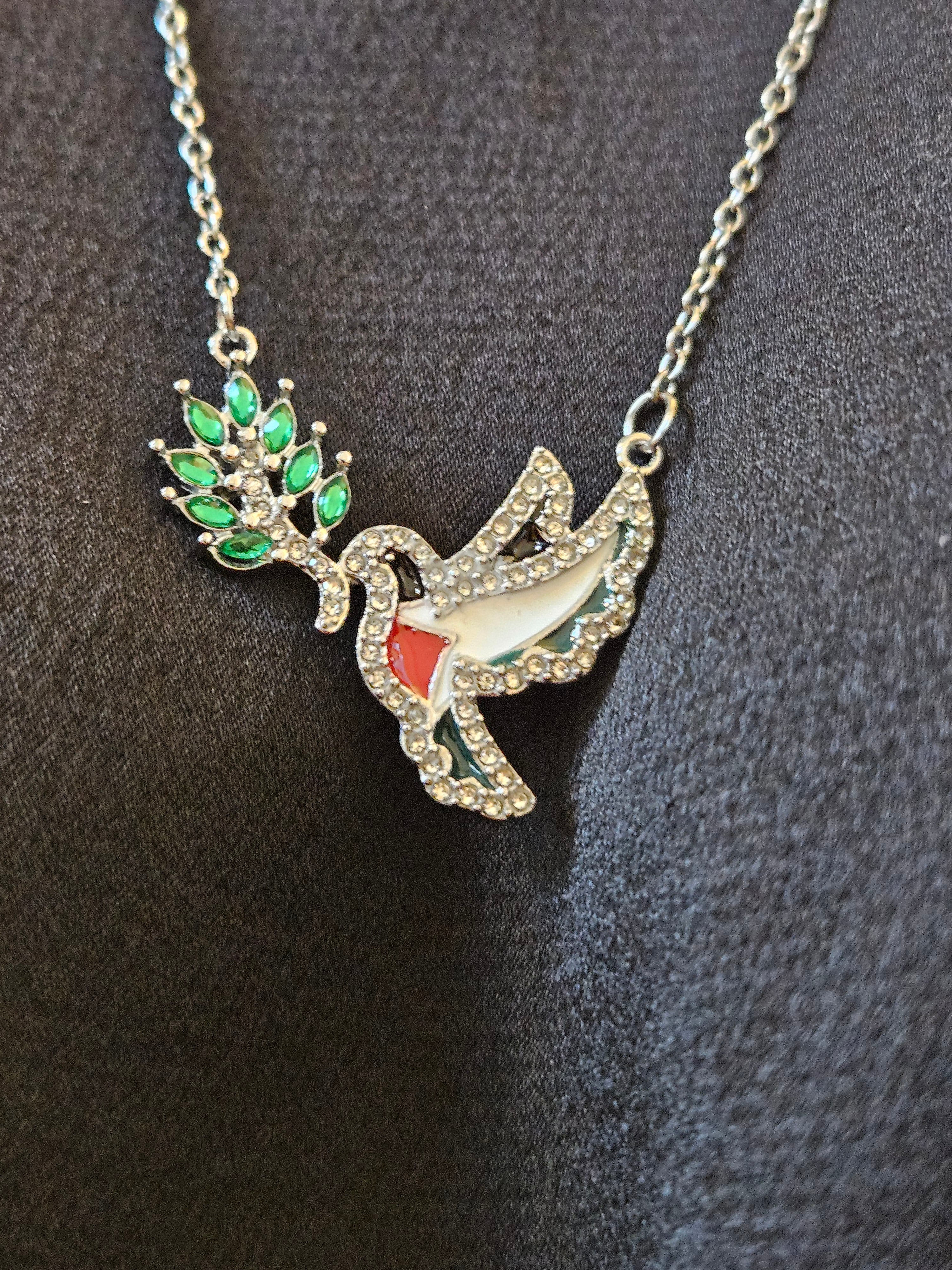 Bird Olive Branch Palestine Necklace with Color
