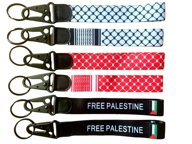 Short Keffiyeh or Palestine Keychain Lanyard Wristlet - Kufiya Palestinian Keyring